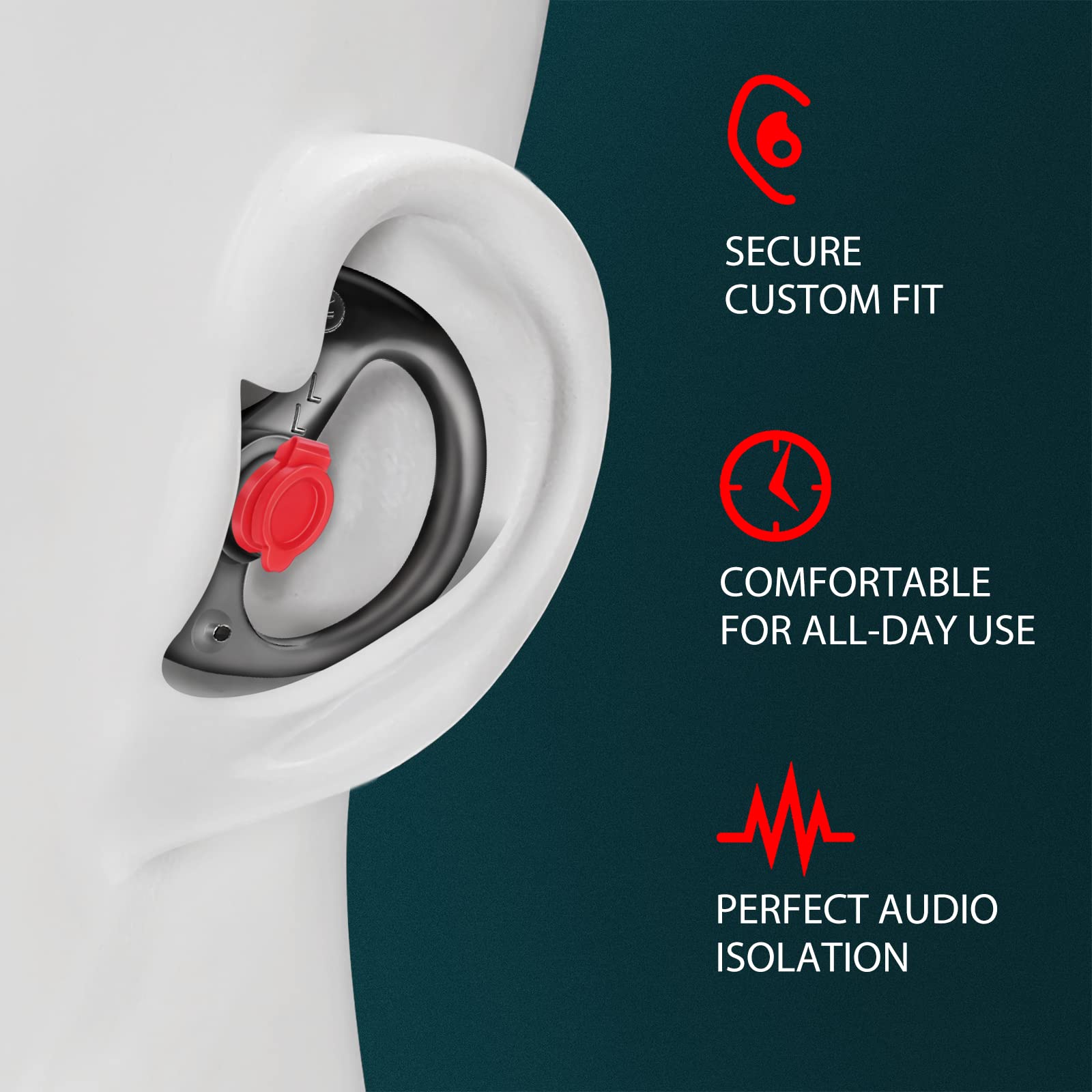 Zeadio Triple Flanged Earpiece, Comfortable Silicone Earmould Earbud Earplug   Large, Pair Of 4, Black