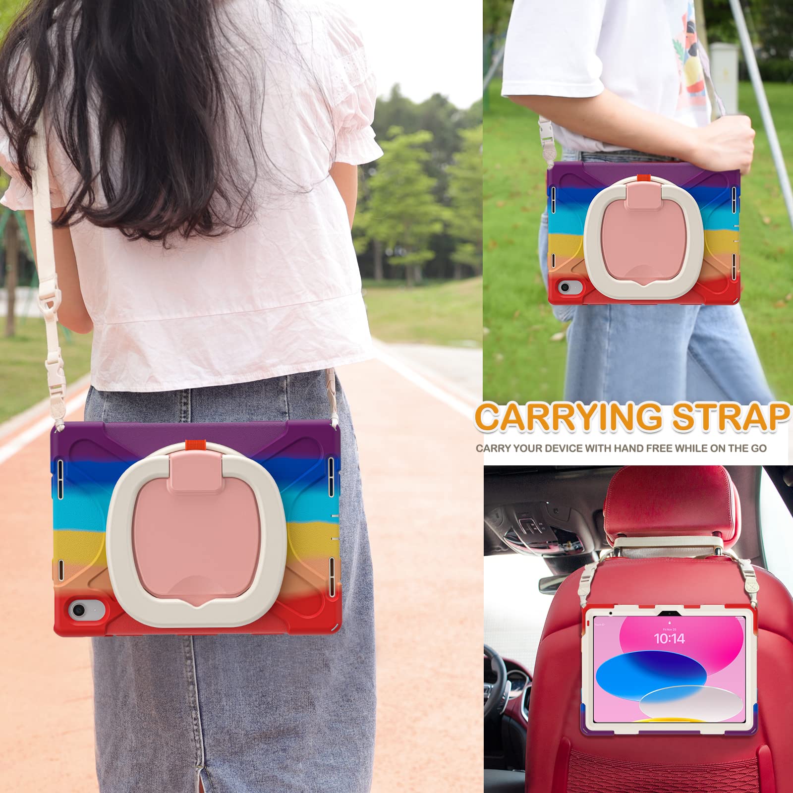 Braecn Case For Ipad 10Th Generation 2022 Heavy Duty Silicone Cover With Pencil Holder/Screen Protector/Handle Grip/Kickstand/Sh