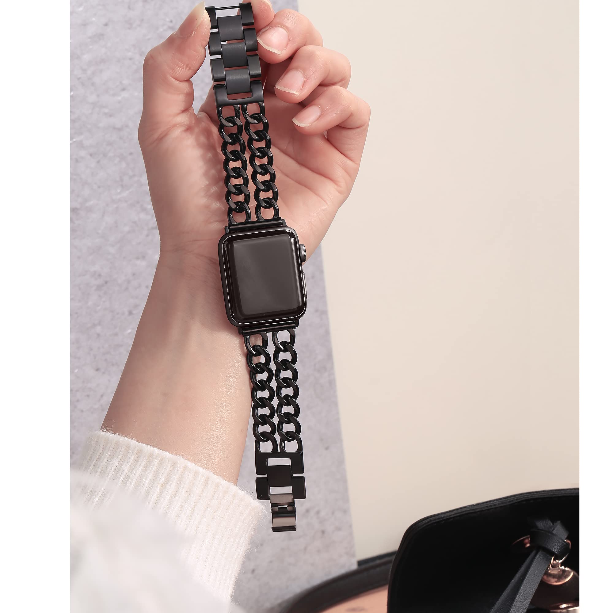 Secbolt Bands Compatible With Apple Watch 42Mm 44Mm 45Mm Iwatch Series 9 8 7 6 5 4 3 2 1 Se Stainless Steel Chain Links Replacem