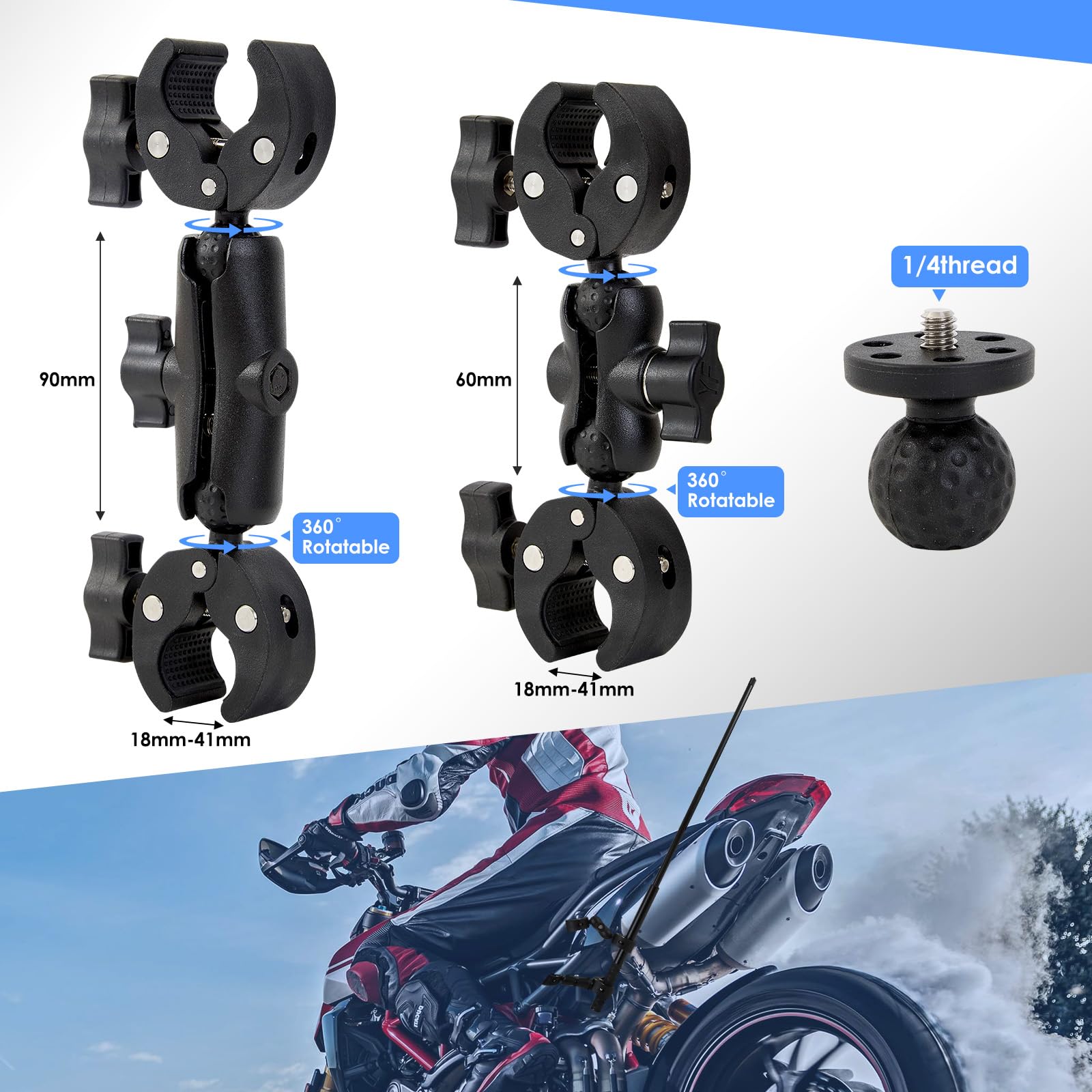 Kalofaye Motorcycle Bike Handlebar Double Clamp Mount With Invisible Selfie Stick For Riding Tracking Shooting, Suitable For Gop