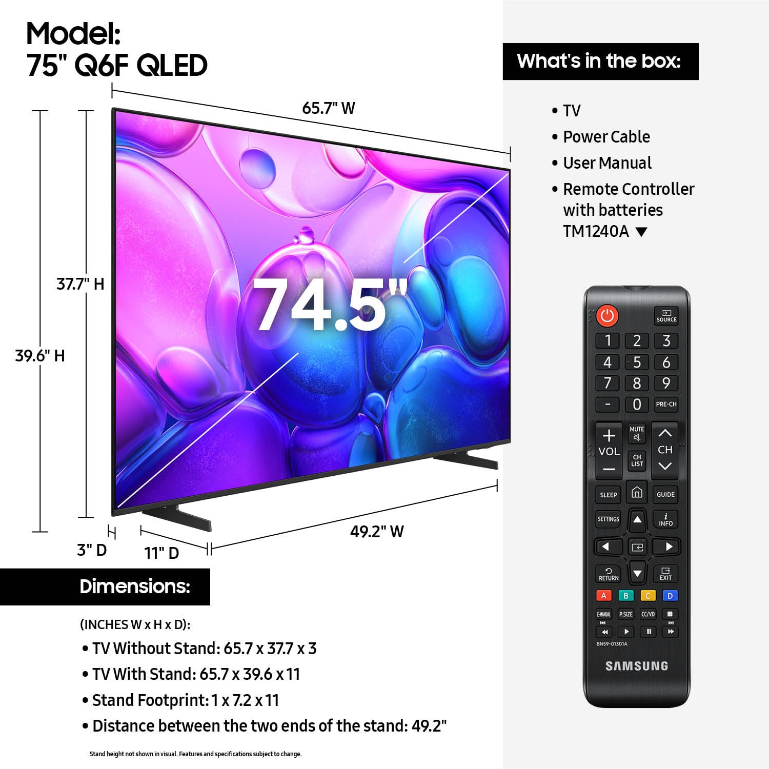 Samsung 75-Inch Class Qled Q6F Series Smart Tv (2025 Model, 75Q6F) Q4 Lite Processor, Quantum Hdr, Motion Xcelerator 60Hz, Color