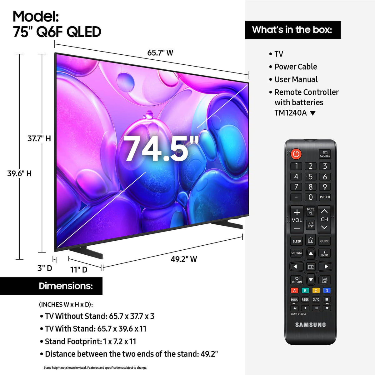 Motion Xcelerator Processor Samsung 75-Inch Class QLED Q6F Series Smart TV (2025 Model, 75Q6F) Q4 ...