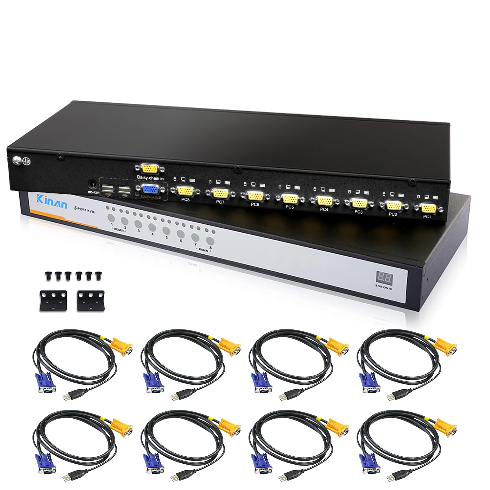 1U Rack Mount 8 Port Usb Vga Kvm Switch With 8 Usb Vga Cables   2048 X 1536 Ddc2B, Support Panel Buttons/Hotkeys/Osd Menu/Mouse