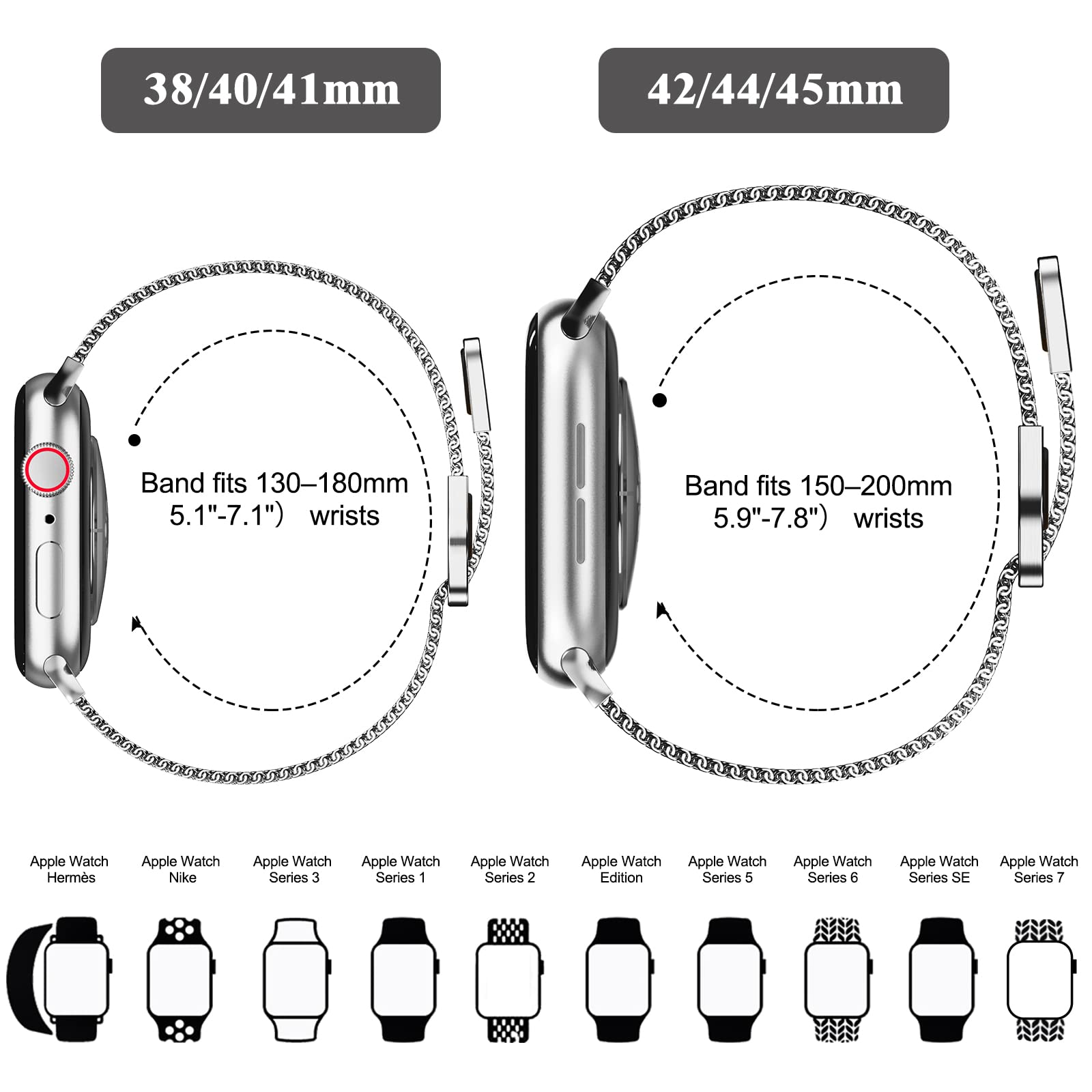 Geoumy Metal Magnetic Bands Compatible For Apple Watch Band 45Mm With Case, Stainless Steel Milanese Mesh Loop Replacement Strap