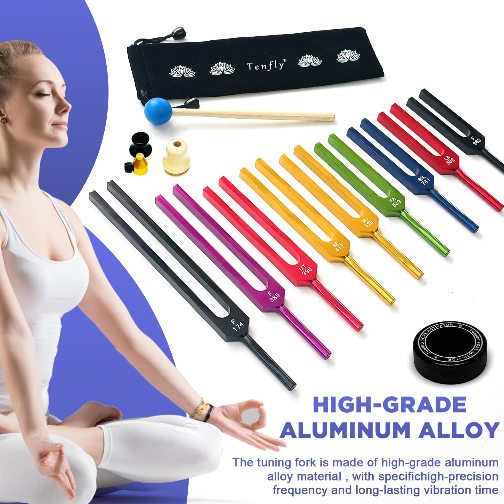 Tenfly Solfeggio Tuning Fork Set   10 Tuning Forks For Body Relaxation, Yoga Meditation, Sound Therapy, Stress Relief, Chakra He