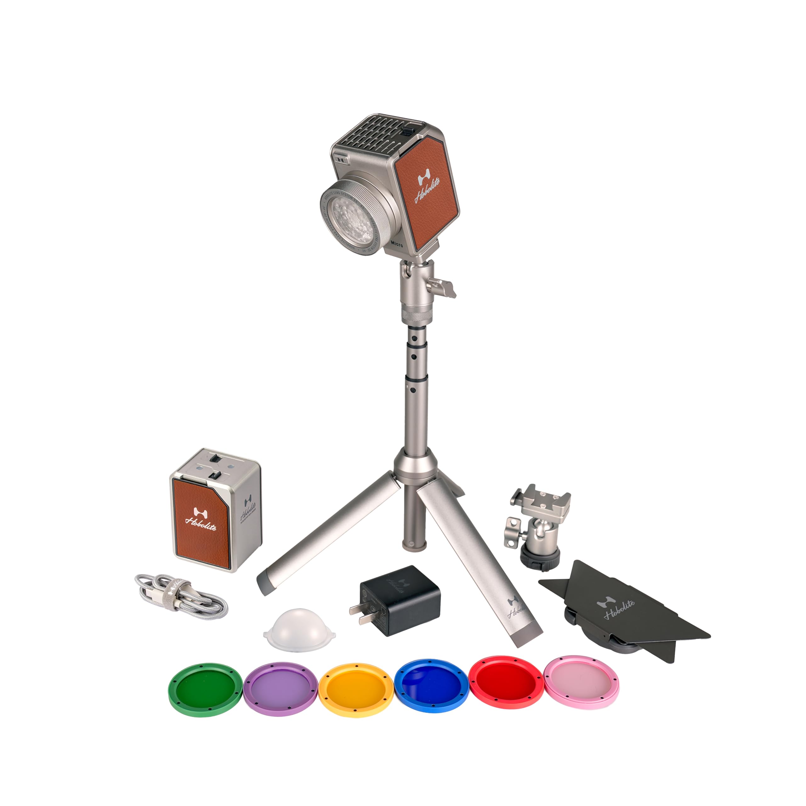 Hobolite Micro Led Video Light Master Kit With Lcd Display, App Control, Barndoor, 6 Color Gels, Tripod, Cri/Tlci 96+, 2700 6500