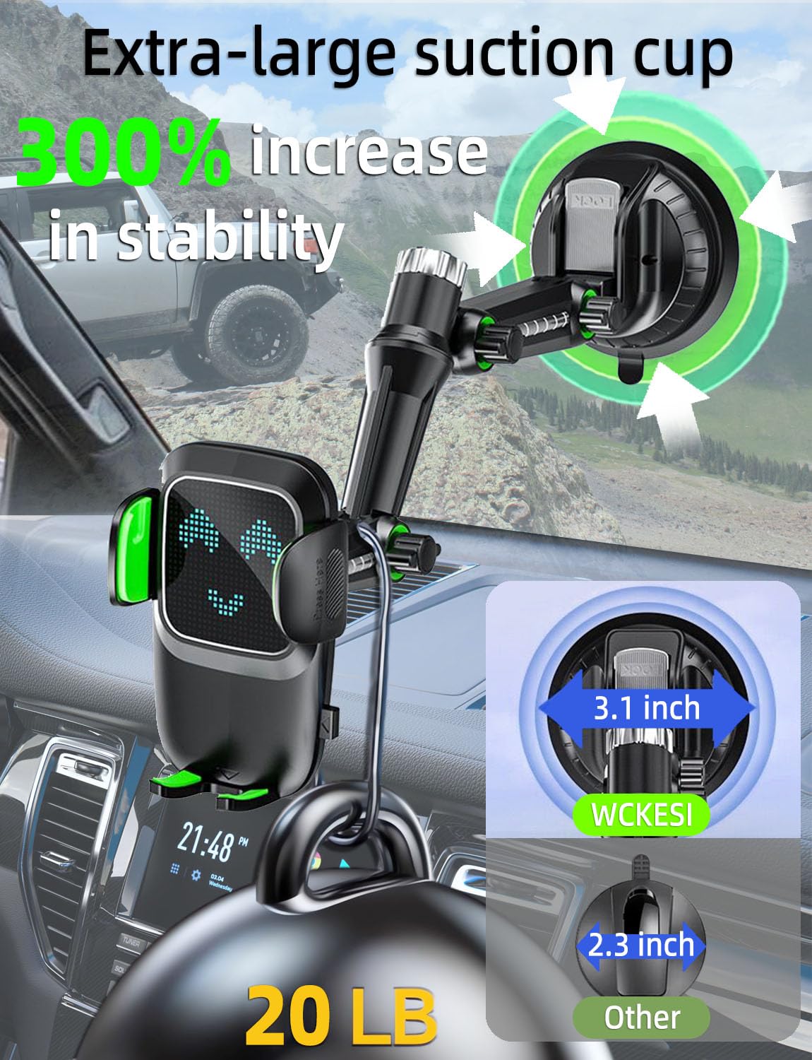 Wckesi Phone Mount For Truck, Phone Holder For Truck, Car Phone Holder,?Tri-Fold 10-Inch Long Arm? For Pickup And Heavy Duty Tru