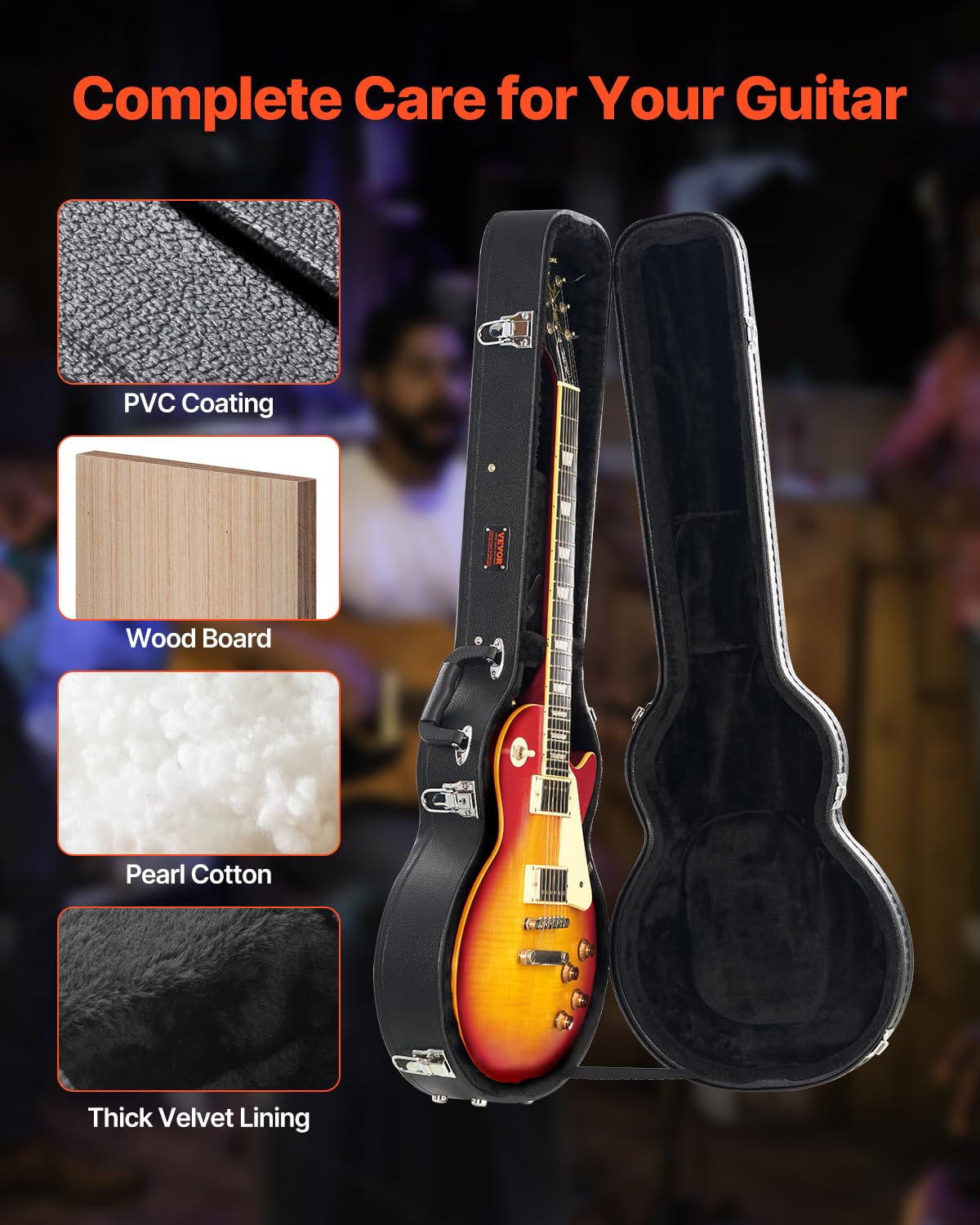 Vevor Electric Guitar Hard Case, 41.34 In Gourd-Shaped Guitar Hard Case, With Lock Latch Keys Handle, Pvc Padding Soft Lining Wa