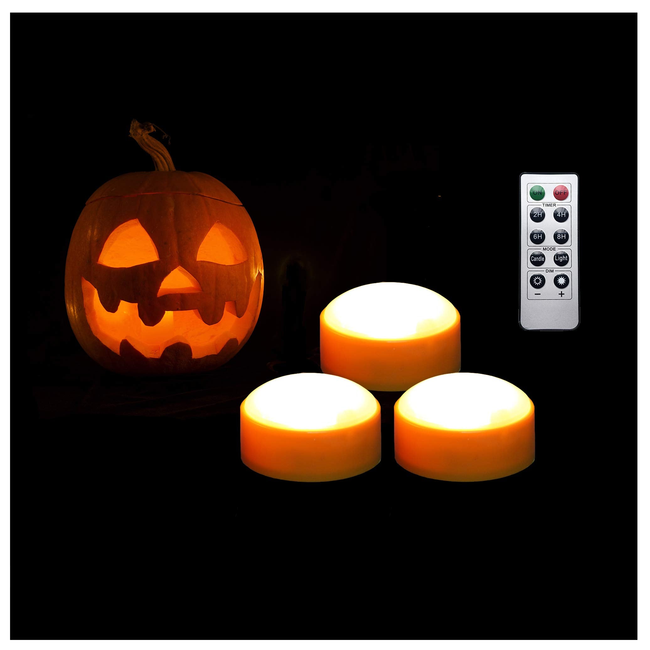 3 Pcs Halloween Pumpkin Lights With Remote And Timer Battery Operated Led Decorative Bright Flickering Flameless Candle Set Bulk