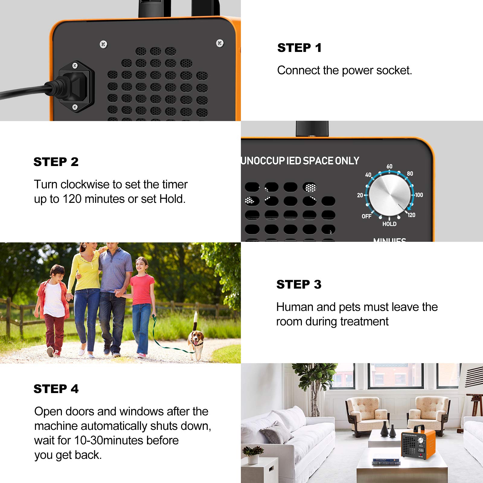 ELINP Ozone Generator 10000 mg/hr Portable Odor Eliminator for Home, Cars & Pets, Orange, Model YL10G