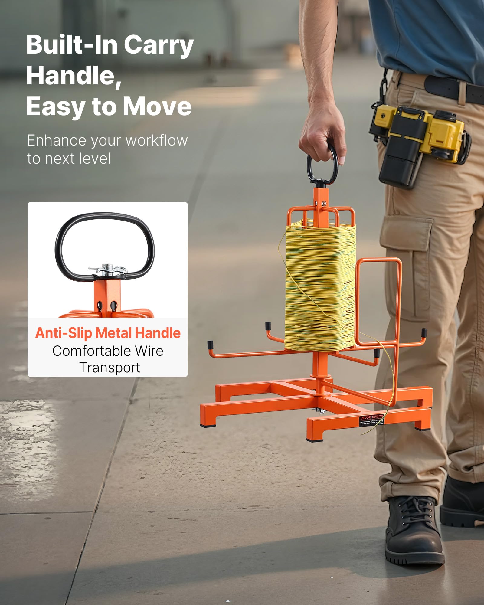 Vevor Cable Dispenser, Floor Or Stud Mounted, Wire Spool Rack, Portable Wire Rack Dispenser With Anti-Slip Metal Handle For Wiri
