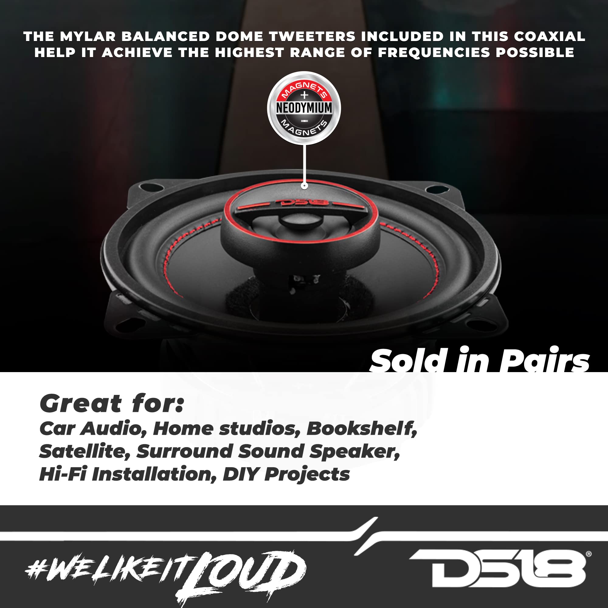 Ds18 G4Xi Gen-X 4 2-Way Coaxial Speakers 120 Watts Max Power 4-Ohm With Mylar Balanced Dome Tweeters - Full Range Car Replacemen
