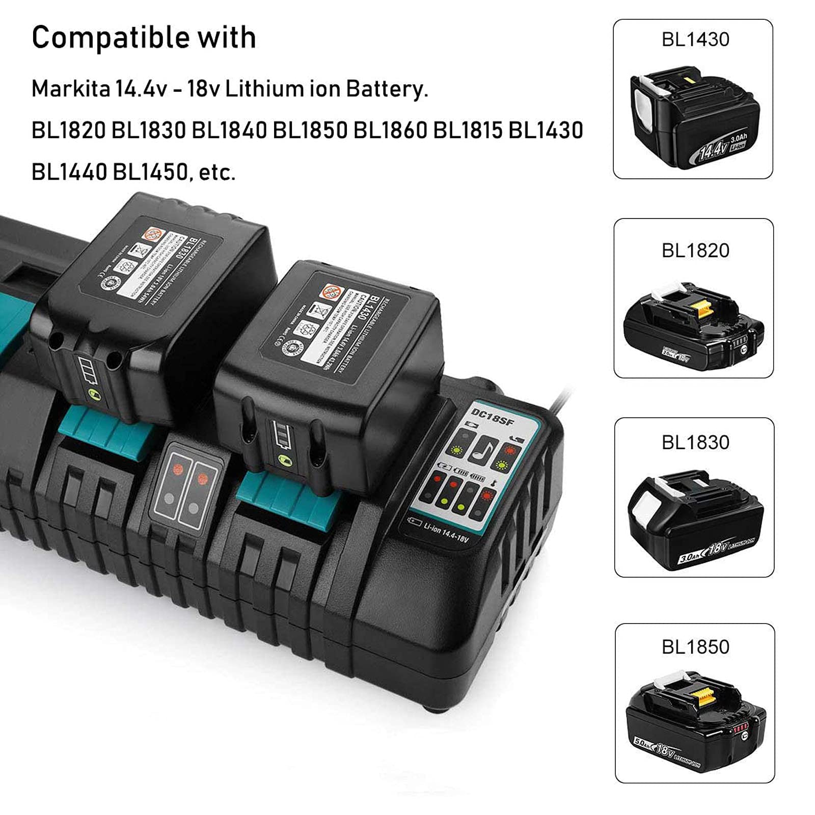 Battery Charger For Makita 18V Battery, 4 Port Charger Station Dc18Sf With 2 Usb A Ports, Simultaneous Rapid Charging For 4 Maki