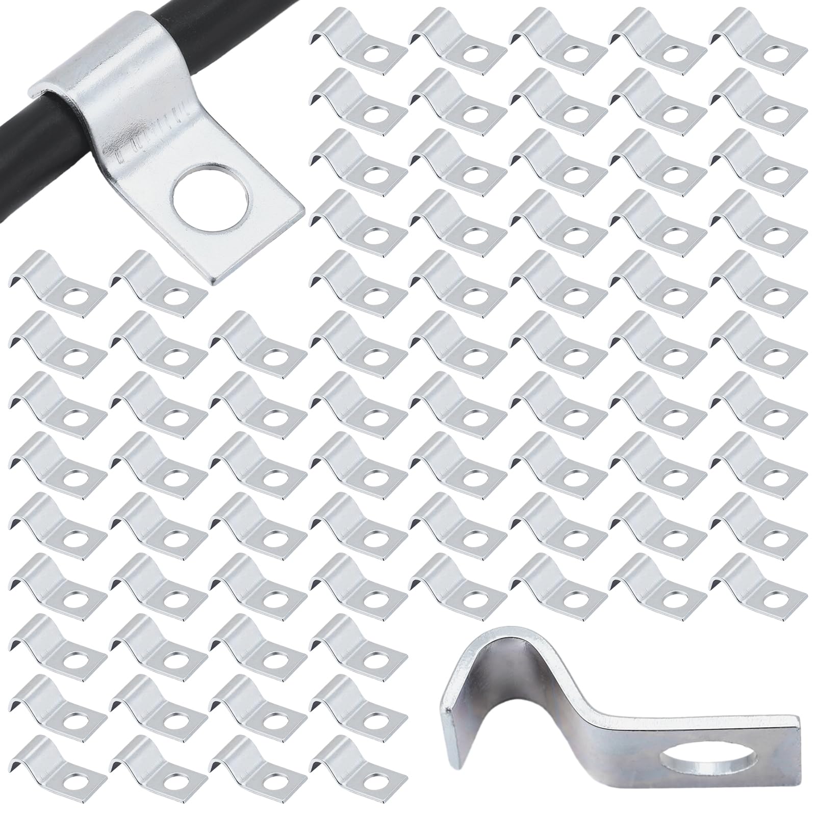 Yaocom 100 Pcs Cable Wire Screw Clips 1/4 Inch, Zinc Plated Steel Cable Clips Outdoor Cord Clips For Wall Cable Hooks Wire Mount