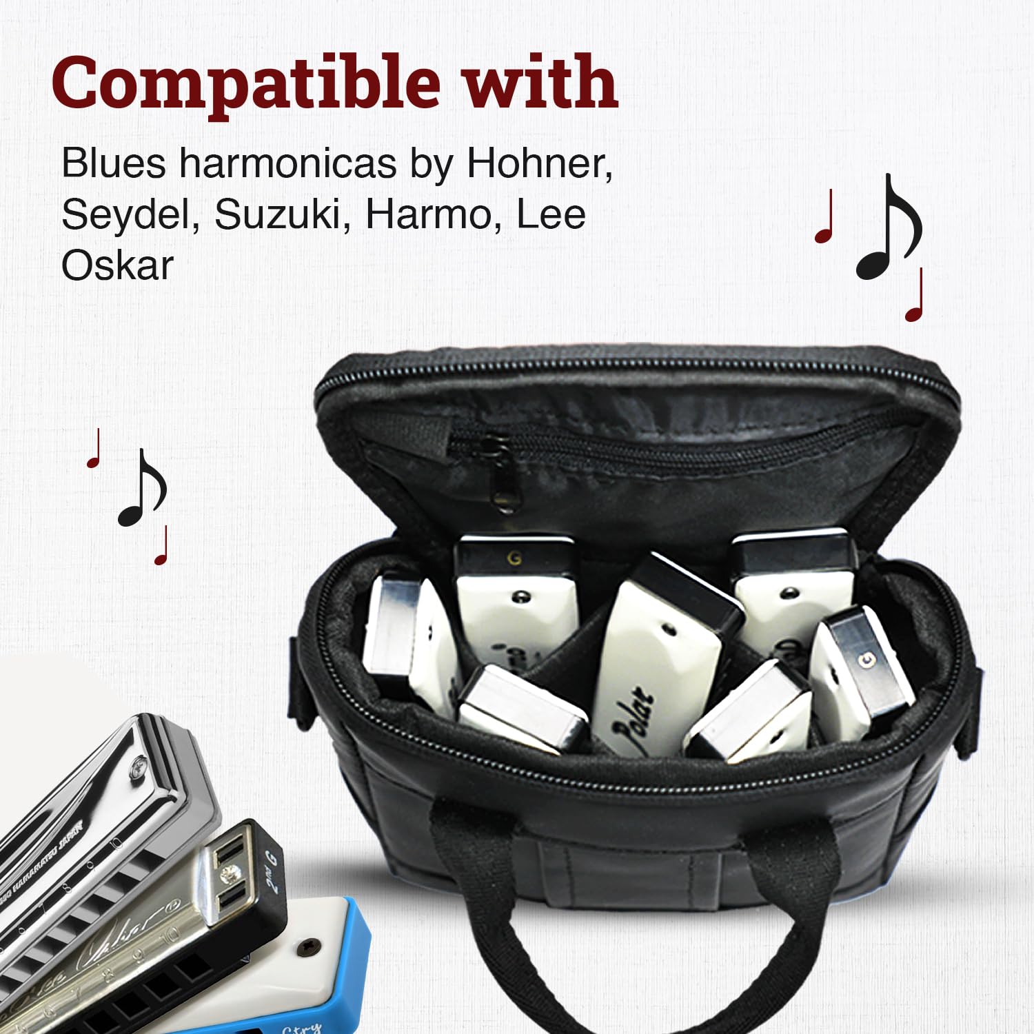 Harmonica Case Chromatic Harmonica   Black Zip Pouch (7 Diatonic Harmonicas)