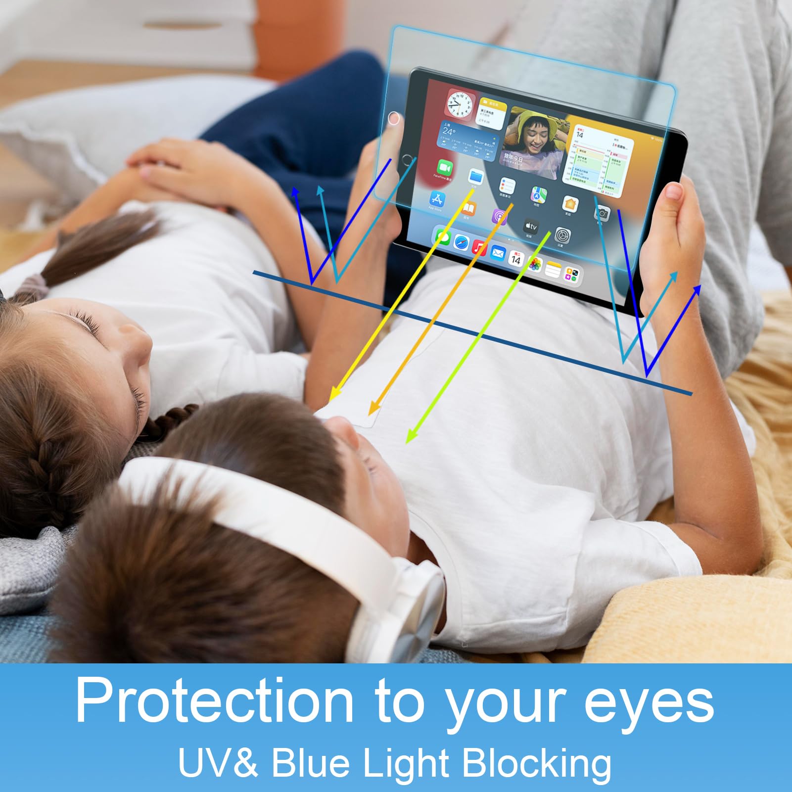 2 Pack Tempered Glass & Anti Blue Light Screen Protector Film For Ipad 10.2 Tablet 9Th/8Th/7Th 2021/2020/2019 Model, Tempered Gl