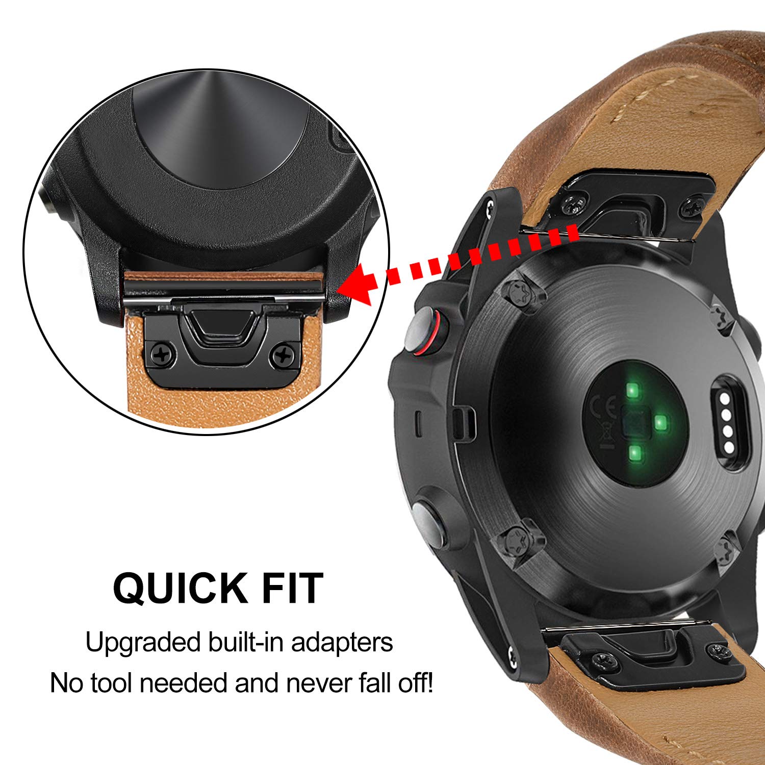 Trumirr Watchband For Fenix 8 51Mm / 7X / 6X Pro / 5X Plus, 26Mm Quick Fit Watch Band Genuine Cowhide Leather Strap For Garmin E