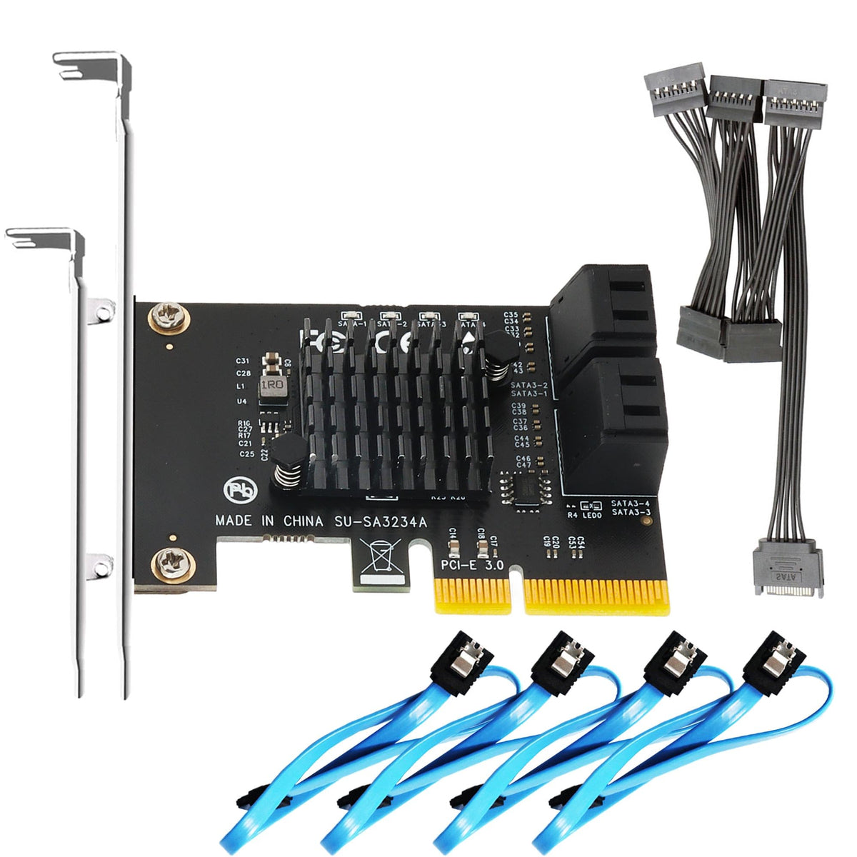 Glotrends Sa3234A 4 Ports Pcie X2 Sata 3.0 Expansion Card, Support Os Booting, Including Sata Cables And 1:5 Sata Splitter Power