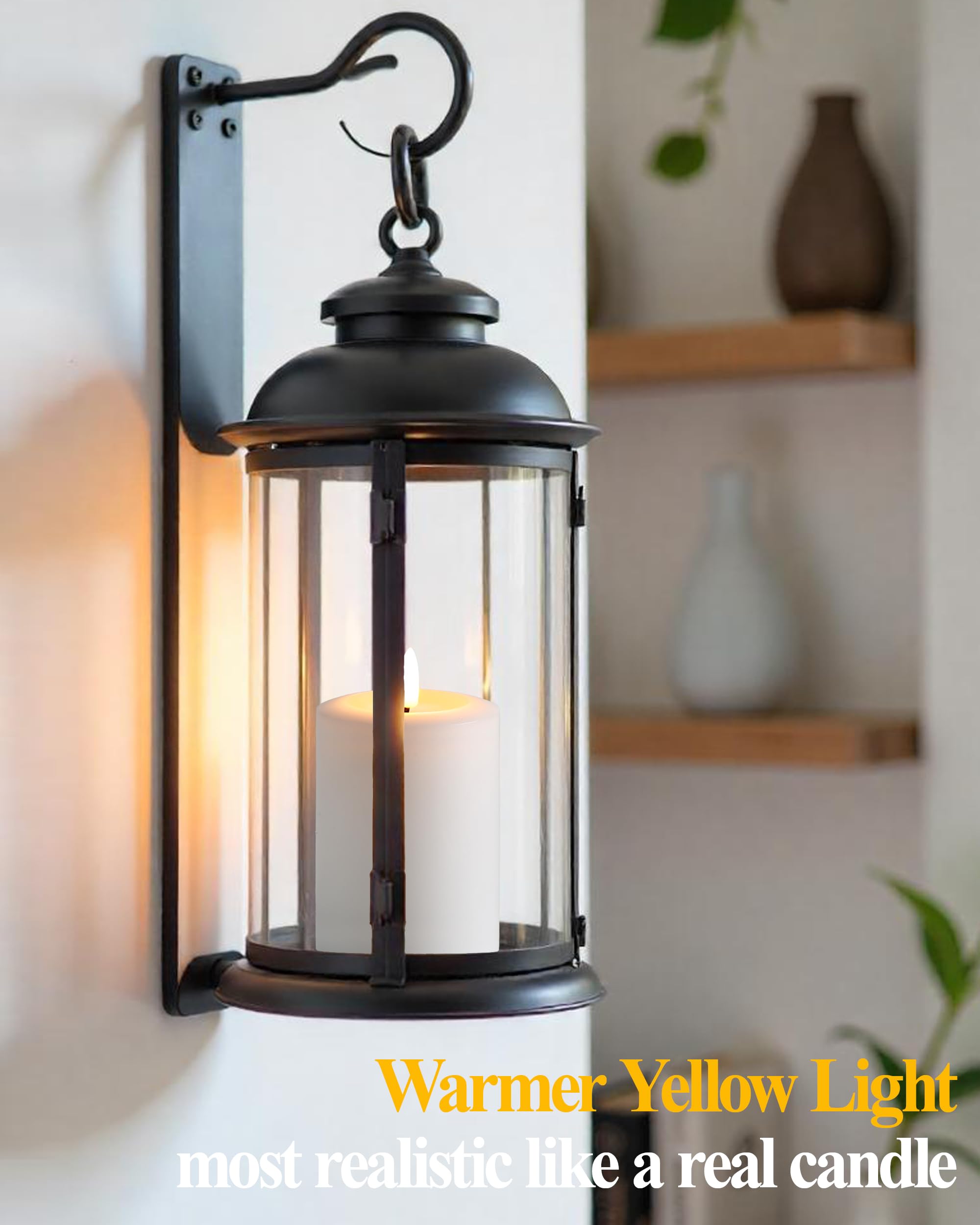 Gmnee 3''X5'' Flickering Flameless Candles With Remote Timer, 3'' Diameter White Pillar, Real Wax, Set Of 3 Large Led Battery Op