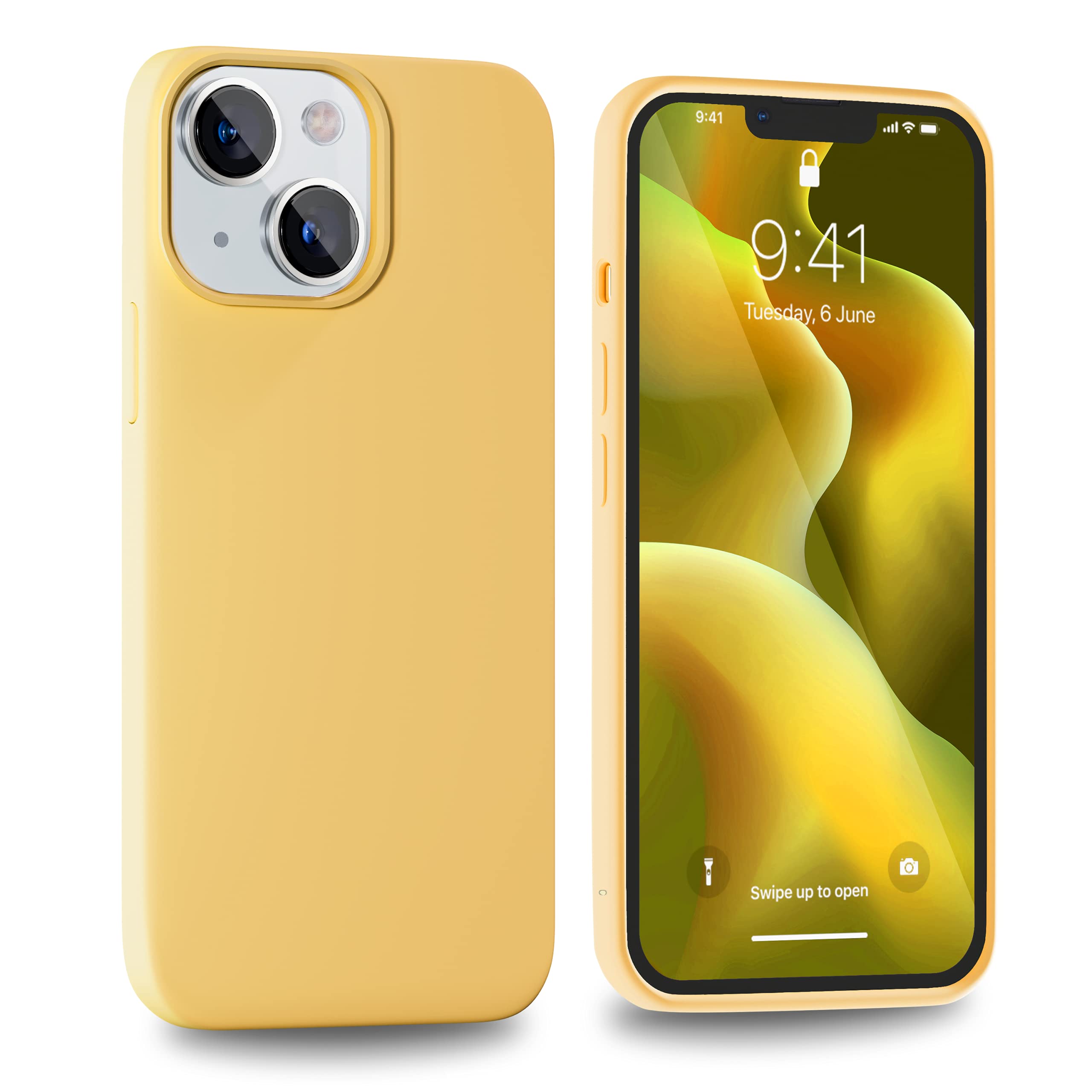 Icesword Iphone 13 Mini Case Yellow, Silicone Phone Cases Cover Ultra, Slim Shockproof Protective [Soft Anti Scratch Microfiber