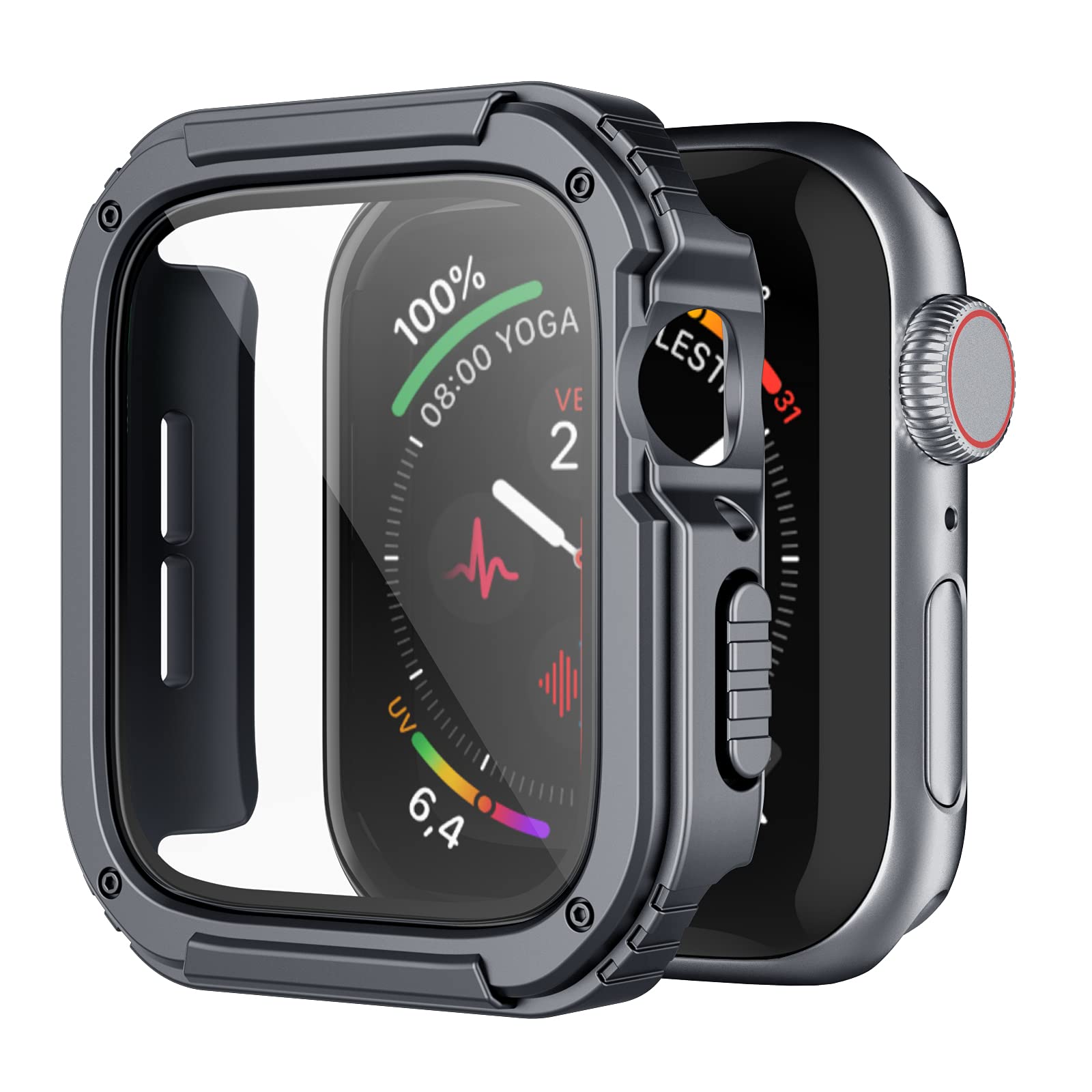 Recoppa For Rugged Apple Watch Case 45Mm Series 7 & Series 8 & Series 9 With Screen Protector, Durable Military Grade Quattro Pr