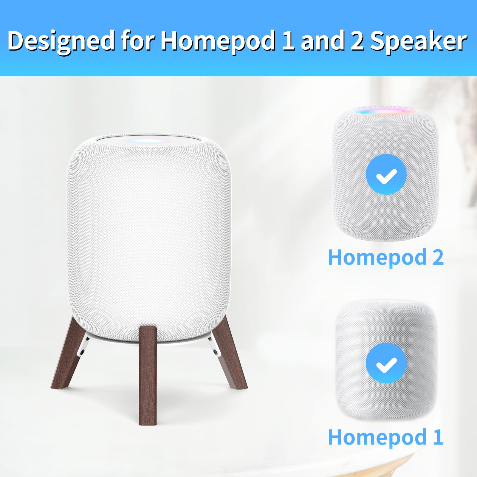 Yibracki Wood Table Stand For Homepod 1 And Homepod 2 Speaker With Dust Proof Cover, Anti Slip Wooden Desk Stand Compatible With