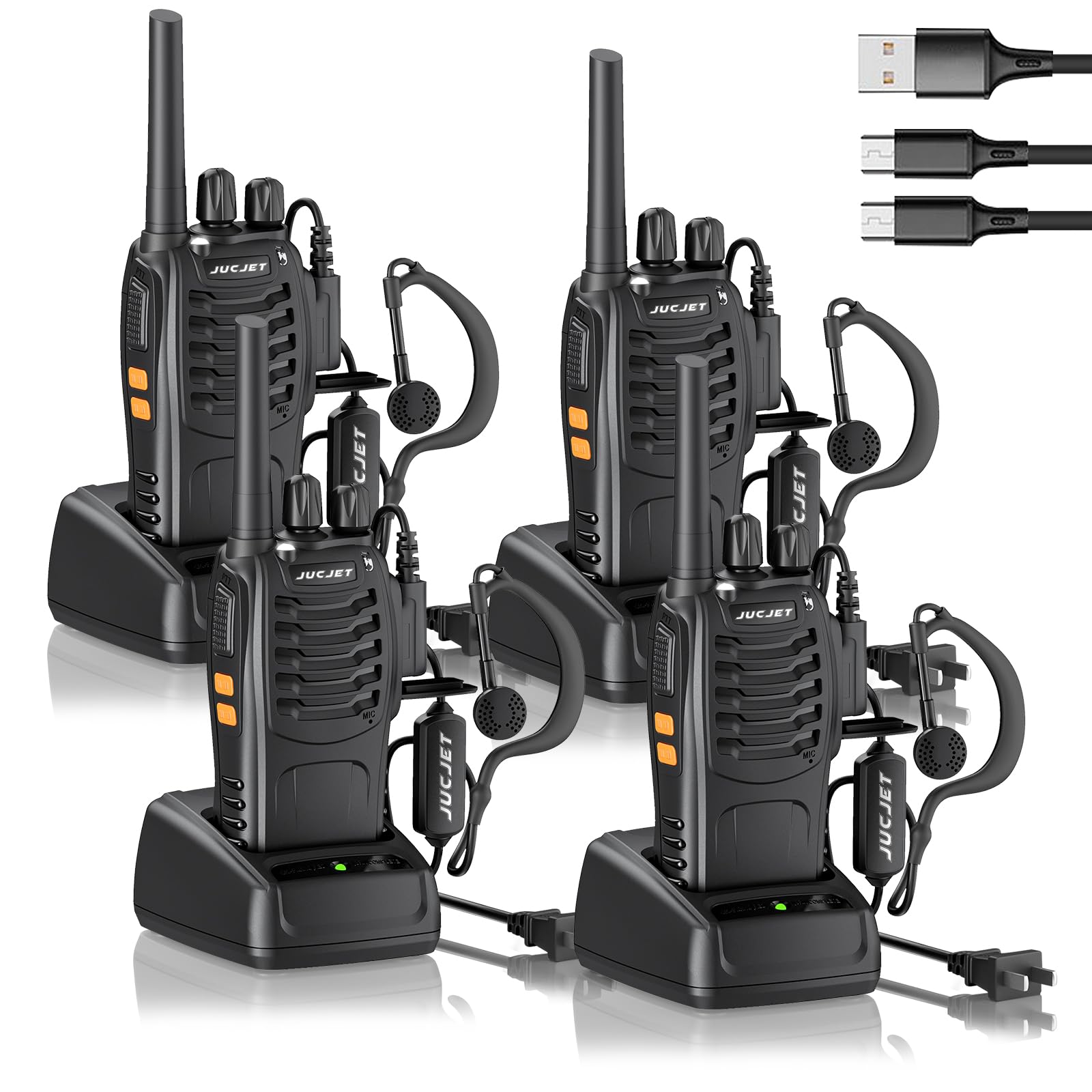 Jucjet H888S (4 Pack) Walkie Talkies Handheld Two Way Radio With Original Earpieces, 2 Way Radios Uhf Handheld Transceiver Walky