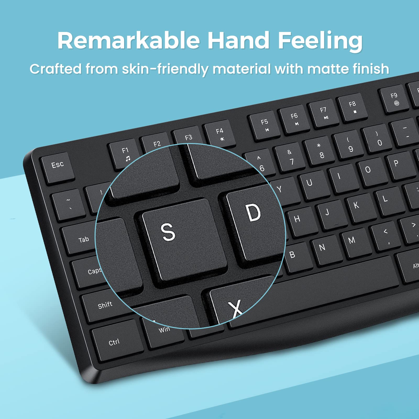 Lovaky Mk98 Wireless Keyboard, 2.4G Ergonomic, Computer Keyboard, Enlarged Indicator Light, Full Size Pc Keyboard With Numeric K