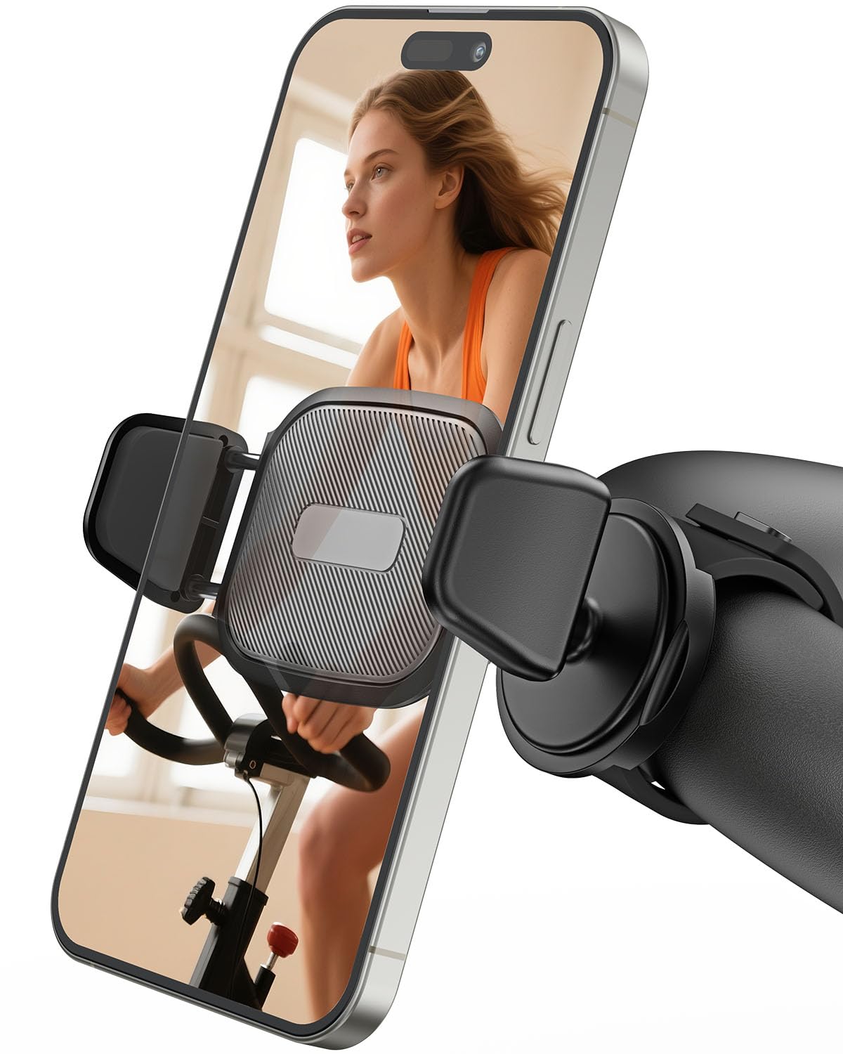 Oqtiq Phone Holder For Peloton Bike, Exercise Bike 360 Rotatable Handlebar Phone Mount With Adjustable Silicone Strap For Stroll