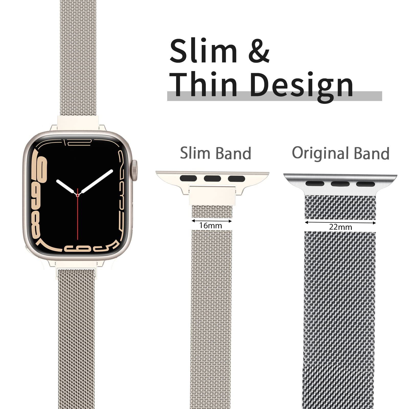 Ctybb For Apple Watch Band Series Ultra Se 8 7 6 5 4 3 2 1 38Mm 40Mm 41Mm 42Mm 44Mm 45Mm 49Mm, Stainless Steel Slim & Thin Mesh