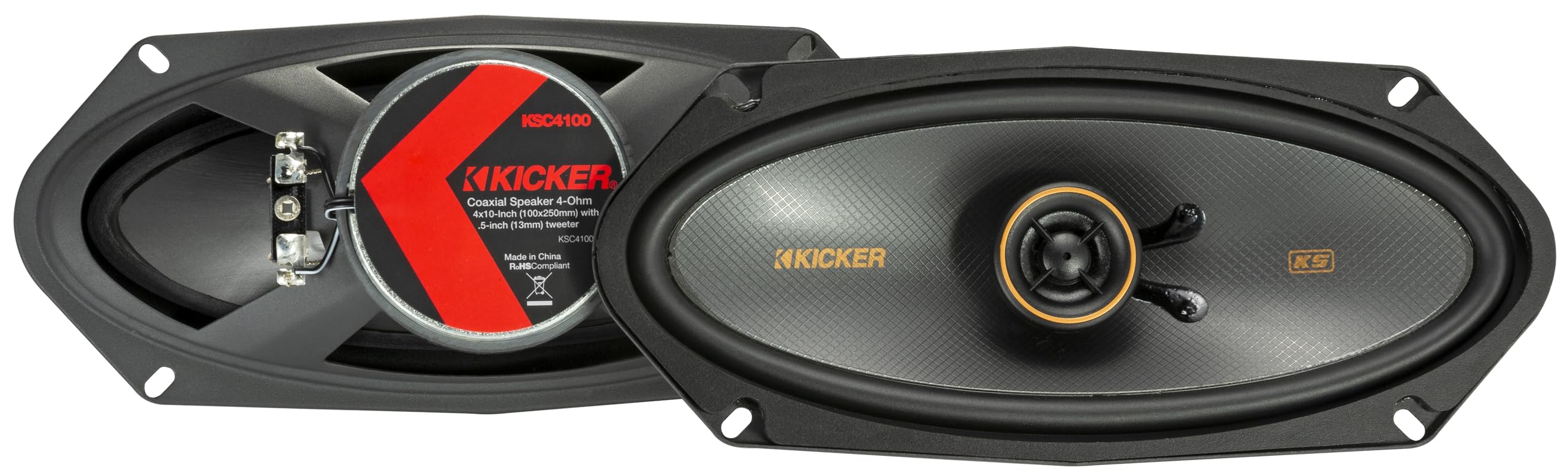 Kicker 51Ksc41004 Coaxial Speaker System, 2 Way Design, One (1) Pair, 4'' X 10'' (100Mm X 250Mm) Polypropylene Woofer/Midrange,