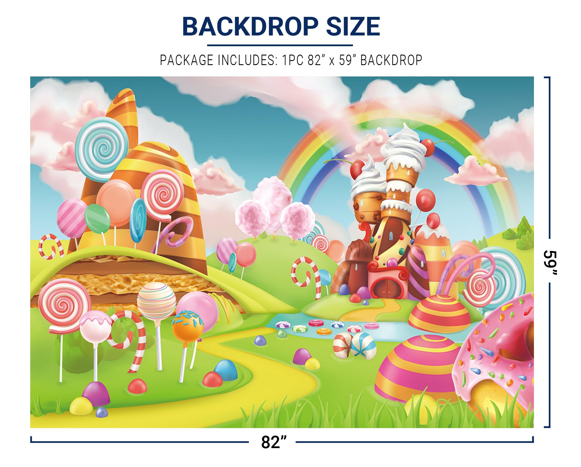 Allenjoy 7X5Ft Lollipop Candyland Backdrop Sweet Cartoon Rainbow Party Supplies For Girls 1St First Birthday Decoration Cupcake