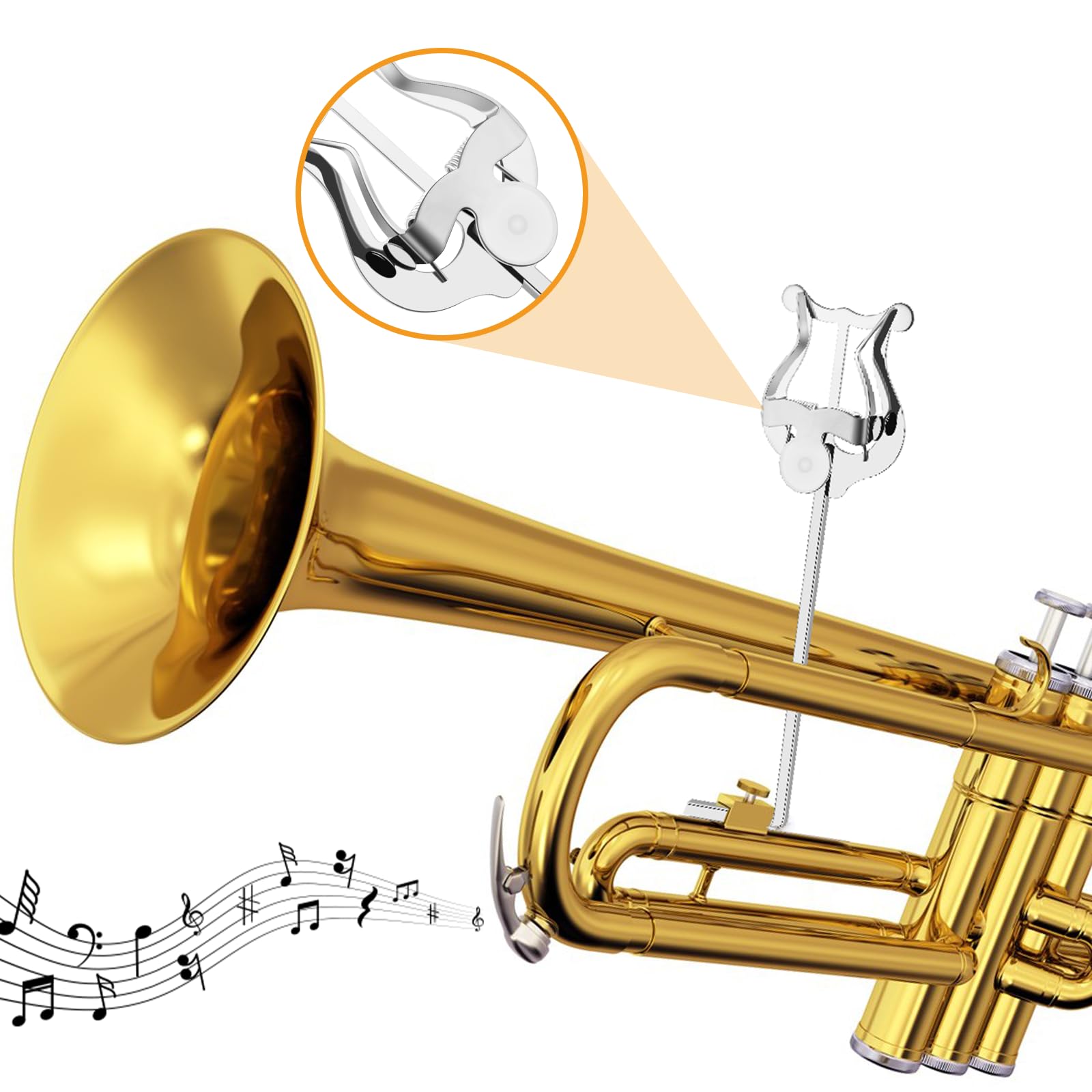 Trumpet Lyre,2 Pack Silver Mellophone Lyre For Marching Band With Bent Stem,7.2Inch Baritone Lyre Clip And Flip Folder,General M