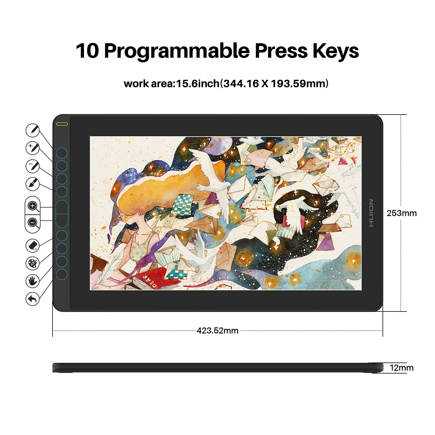 2021 Huion Kamvas 16 Graphics Drawing Tablet With Full-Laminated Screen Anti-Glare 10 Express Keys Android Support Battery-Free