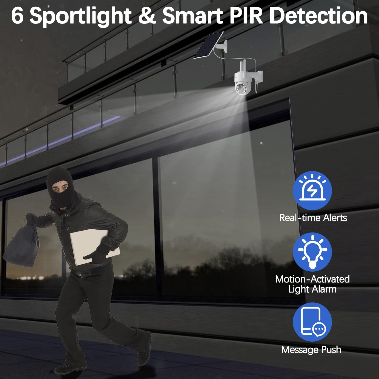 4Mp Cellular Security Camera Wireless Outdoor, 6 Spotlights And 2.5K Hd Color Night Vision Solar Powered Camera With 2.4Ghz Wifi