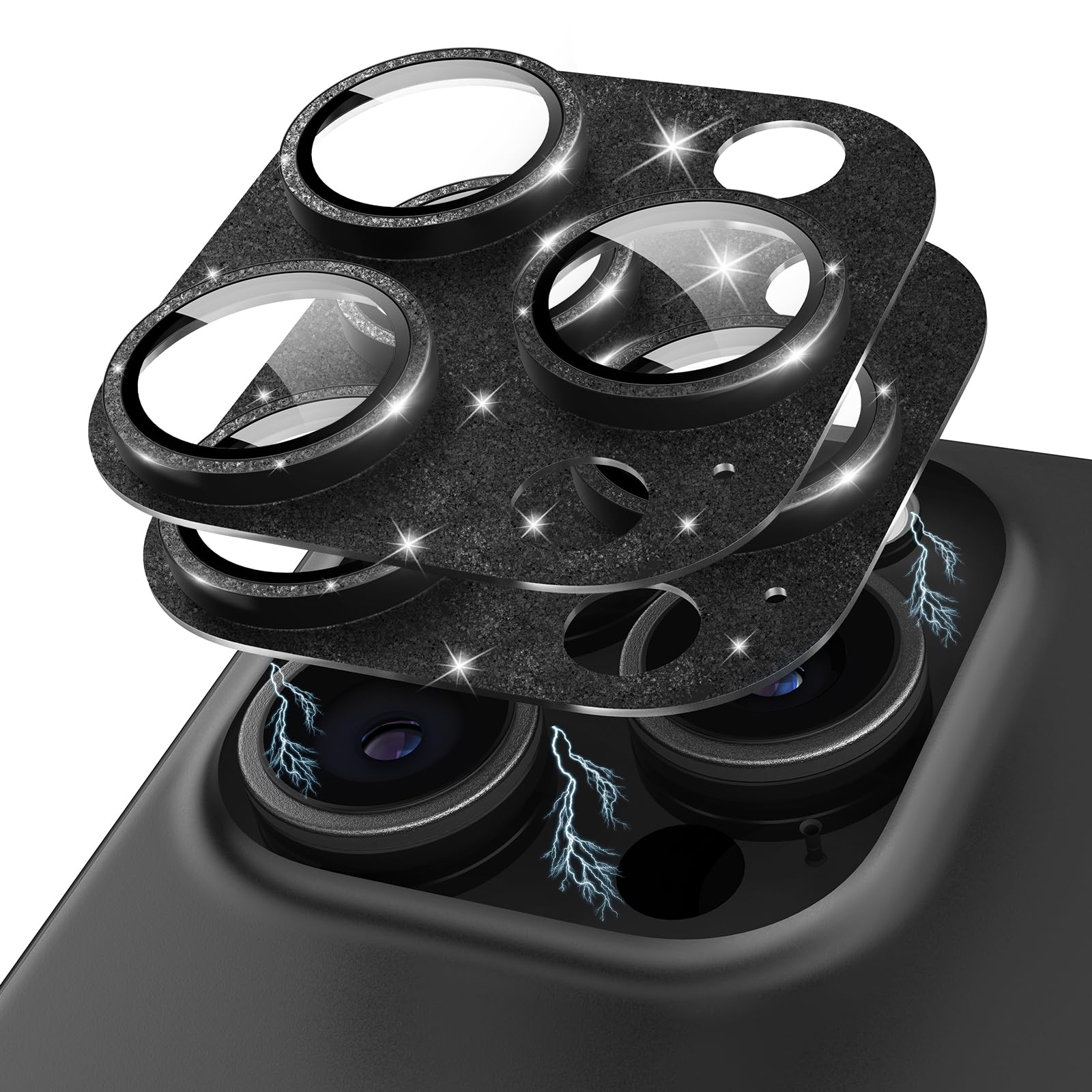 Kanosan For Iphone 16 Pro Max/Iphone 16 Pro/Iphone 14 Pro/Iphone 14 Pro Max Camera Lens Protector Glitter Plus 9H Tempered Glass