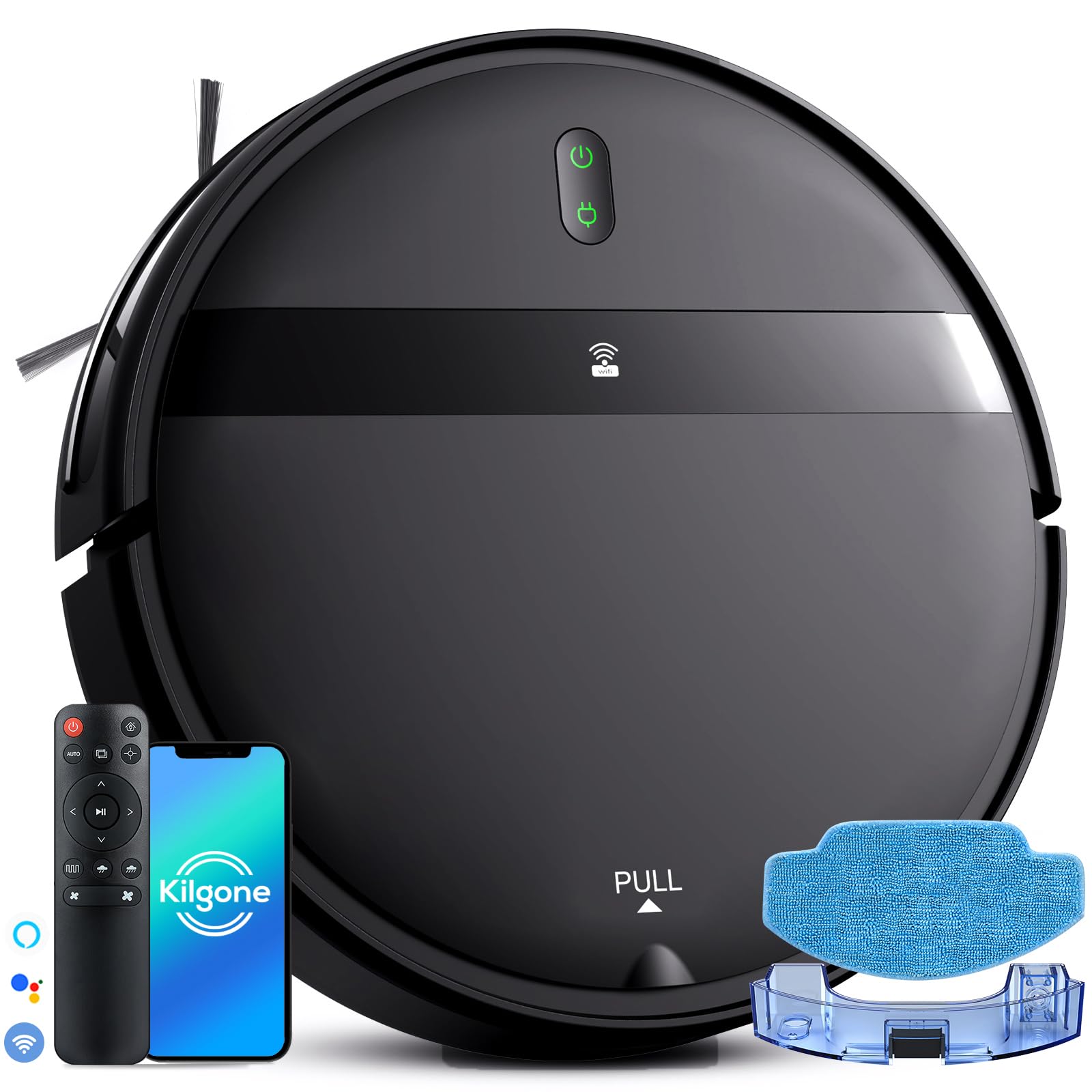 Kilgone Robot Vacuum and Mop Combo, 2600mAh Long Battery Life,Auto Recharge,2300Pa Strong Suction, Anti-Tangle, Low Noise Operat