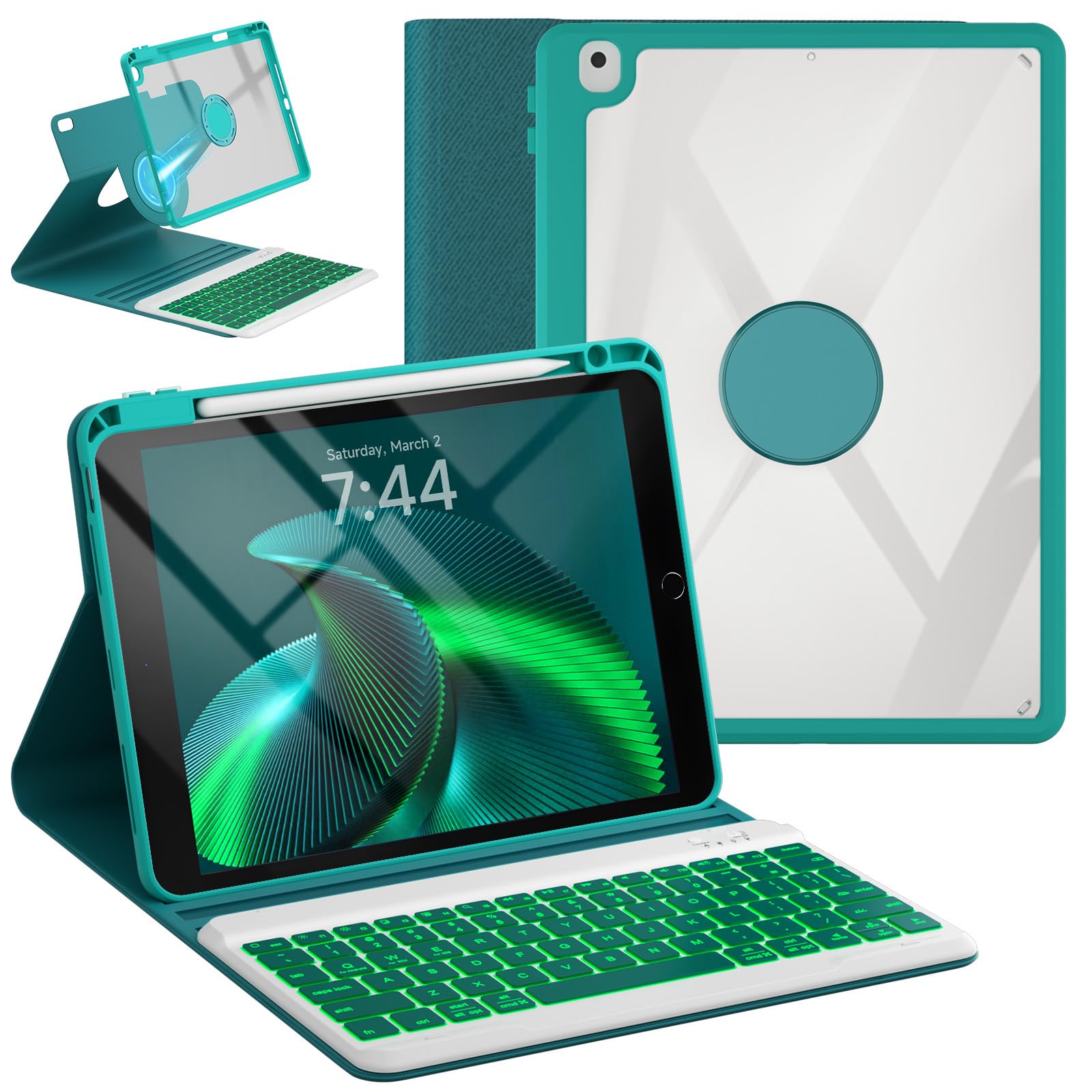 Oyeeice For Ipad 9Th Generation Case With Keyboard   Detachable Wireless Backlit Keyboard, Upgraded Magnetic Cover With Pencil H