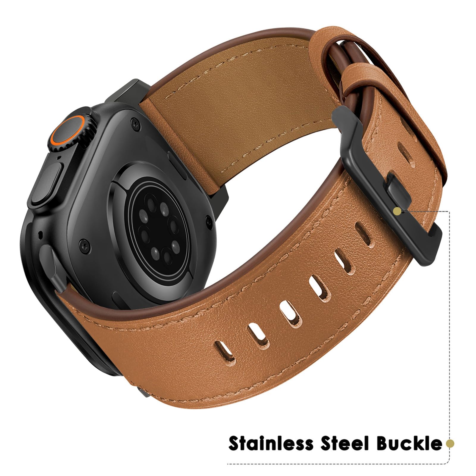 Uupwpokt Compatible With Apple Watch Ultra 2 / Ultra Band 49Mm 46Mm 45Mm 44Mm 42Mm Men, Genuine Leather Band Strap For Iwatch Ul