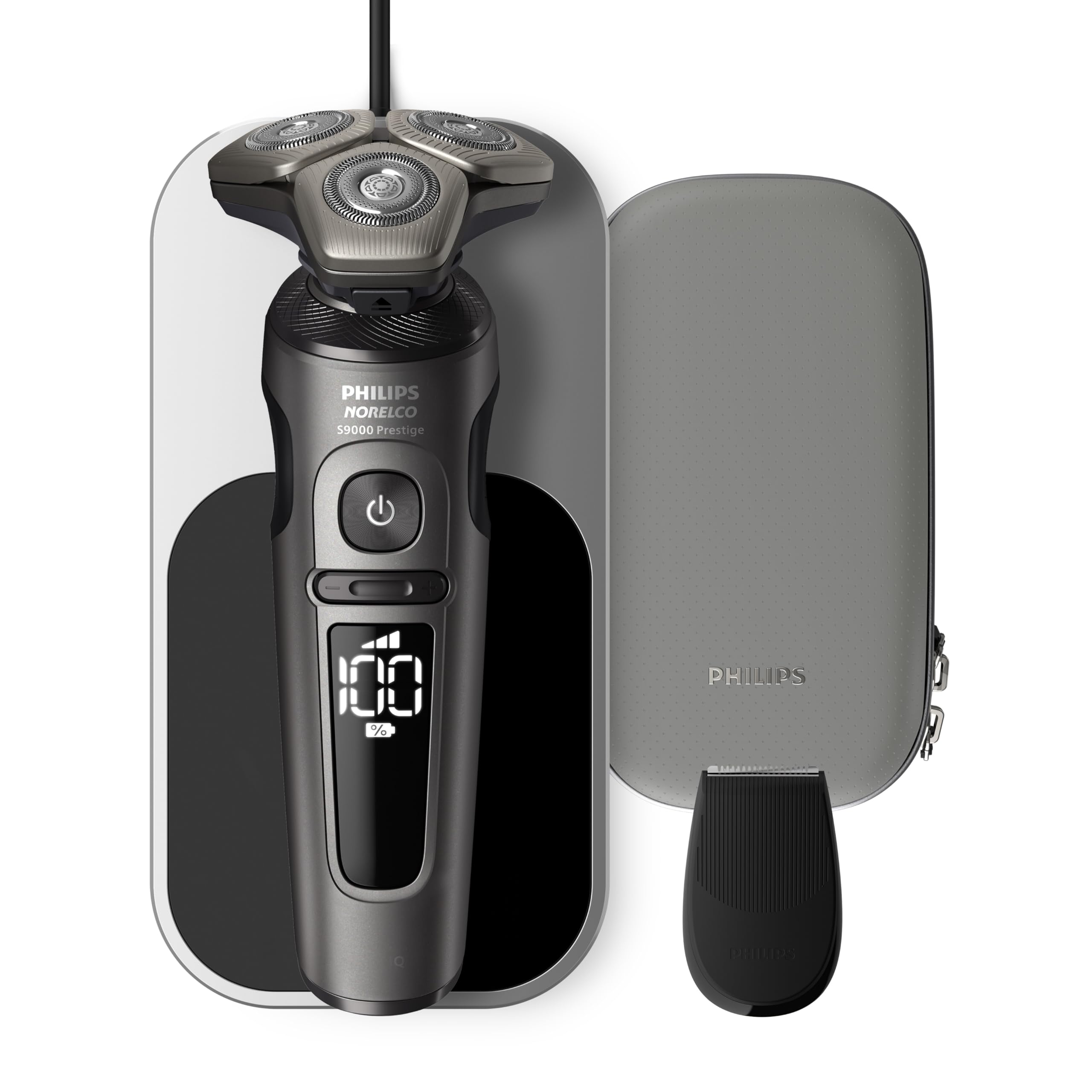 Philips Norelco S9000 Prestige Electric Shaver With Qi Charger, Precision Trimmer And Premium Case, Sp9872/86