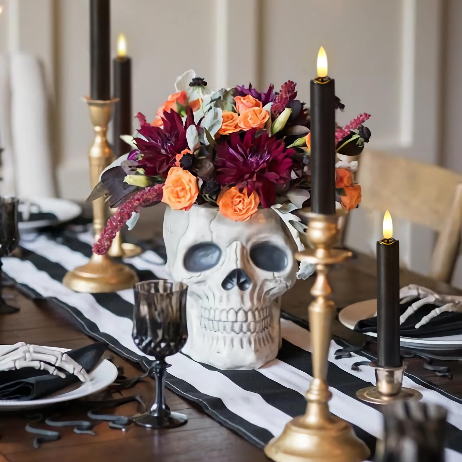 Yeelida Black Flameless Led Taper Candles With Remote Control, 0.78''X 6.4'' Long Lasting Plastic Battery Operated Flickering Sh