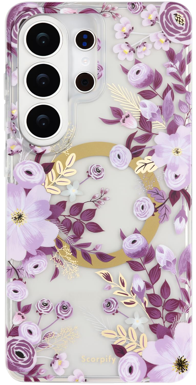 SCORPIFY Compatible with Samsung Galaxy S26 Ultra Case [Compatible with MagSafe] for Purple Nemophila Floral Design,Cute Magneti