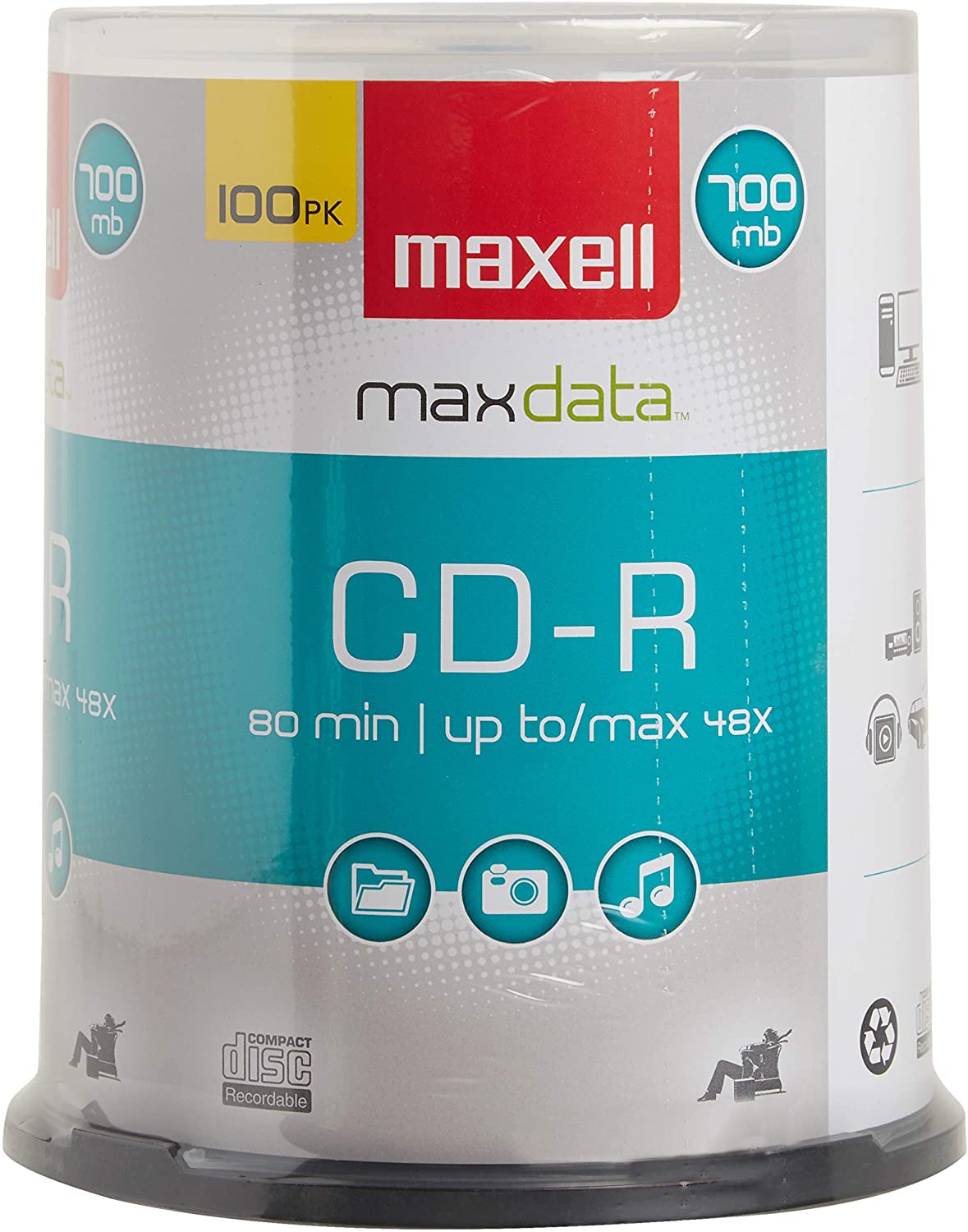 Maxell - 648200, Premium Quality Noise free Surface Playback Recordable CDs 700Mb Storage - 2x to 48x, Write Speed 80 minutes - 