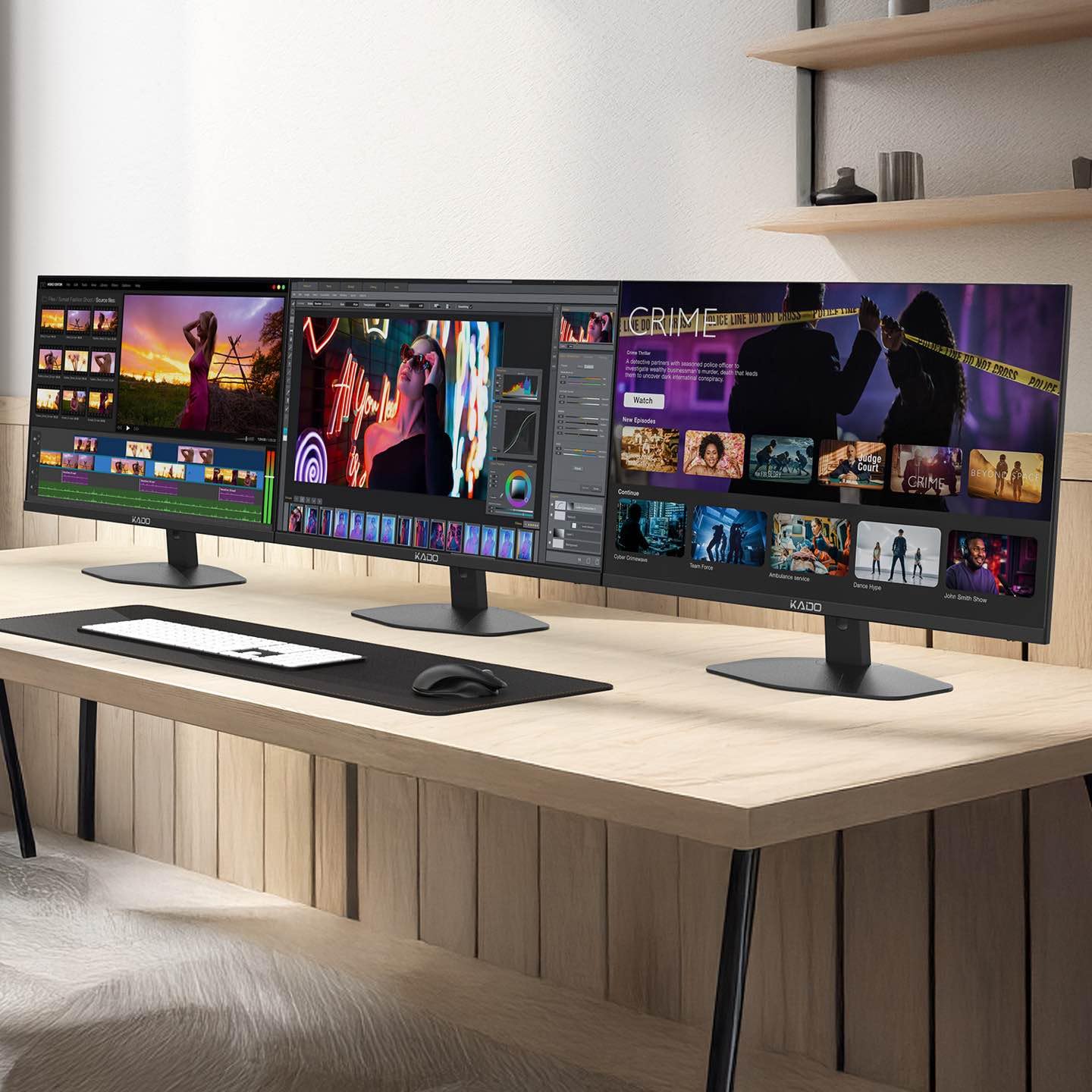 Kado Triple Monitor Setup   3 Pack 27'' 1920X1080 Computer Monitor 75Hz Vesa Mount Hdmi Office Gaming Hybrid Built In Speakers (