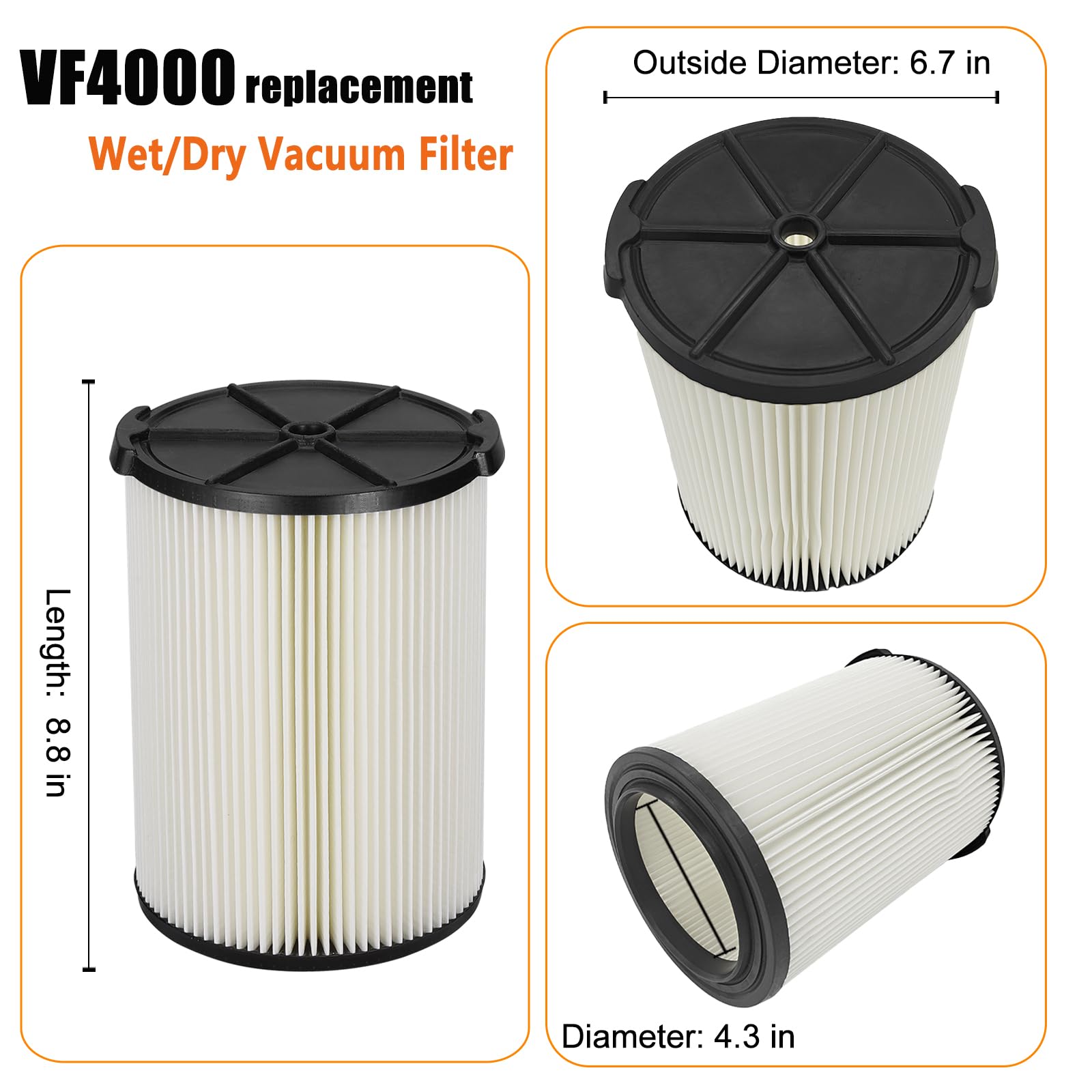 Lvjusen Vf4000 Filter Replacement For Ridgid Shop Vac Filters/ 5 20 Gallon Ridgid Vacuum Filter / 6 9 Gallon Husky Vacuum