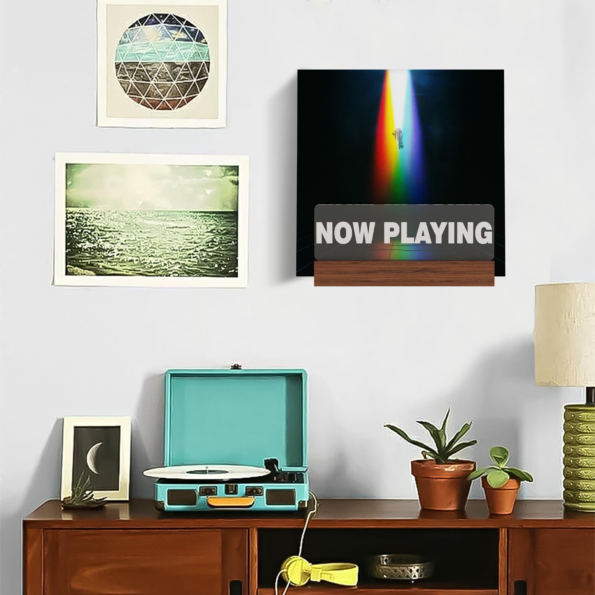 Ammonite Light Up Now Playing Vinyl Record Stand Wall Mount, Now Playing Record Player Stand, Wooden Acrylic Holder For Vinyl Al