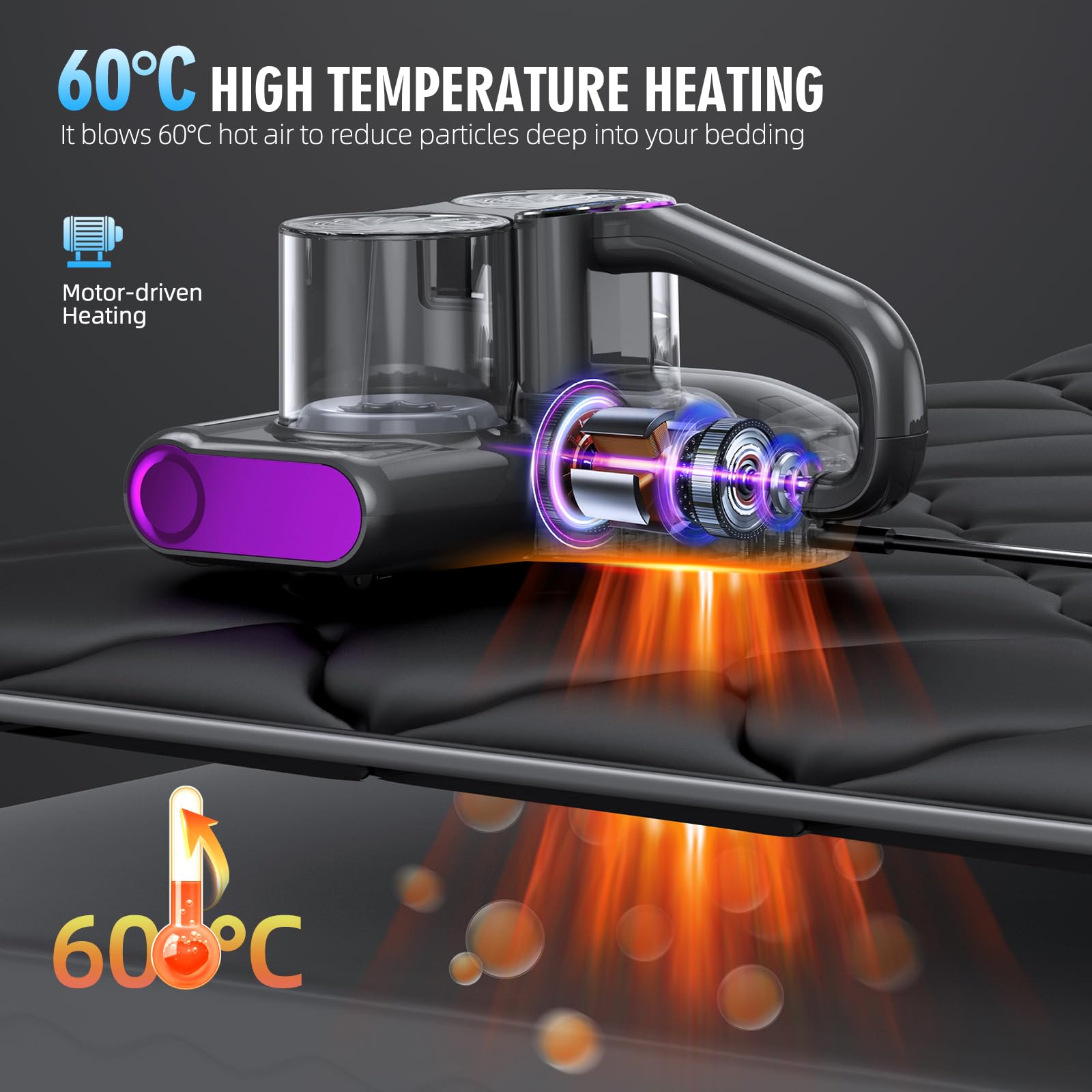 Jphyll Mattress Vacuum Bed Vacuum Cleaner With Uv 16Kpa Suction & 253.7Nm Uv C Light & Hepa Filter & Heating & Ultrasonic Quintu