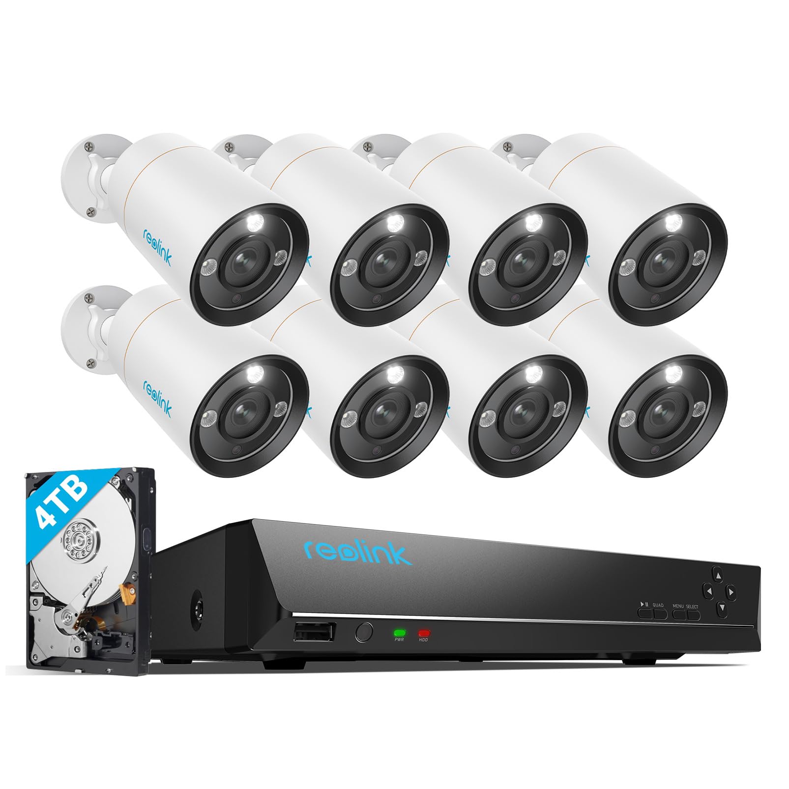 Reolink 12Mp Security Camera System Commercial, 8Pcs H.265 12Mp Poe Security Cameras Outdoor, Person Vehicle Pet Detection, Spotlight Color Night Vision, 16Ch Nvr 4Tb Hdd, Rlk16 1200B8 A