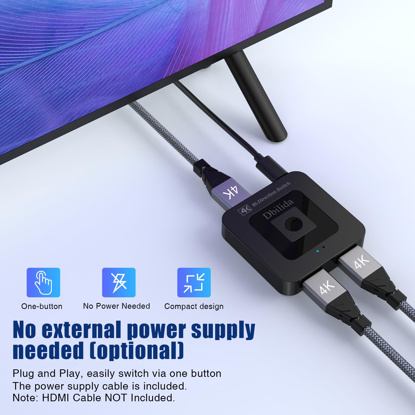 Dbilida Hdmi Switch Splitter 4K@60Hz, Bi Directional Hdmi 2.0 Switcher 2 In 1 Out, Hdmi Splitter 1 In 2 Out Support 4K 3D Hdr For Xbox Ps5/4/3 Blu Ray Player Fire Stick Roku