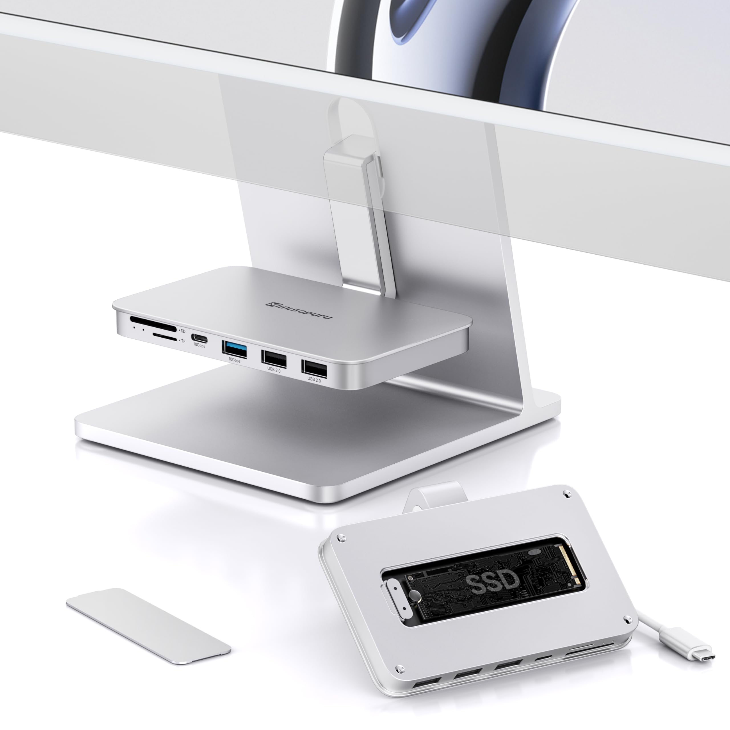 Minisopuru Usb C Hub For Imac 2021/2023, Imac Accessories Support 10Gbps Nvme Ssd, Usb A/C 10Gbps, Sd/Tf, Imac Usb Adapter For I